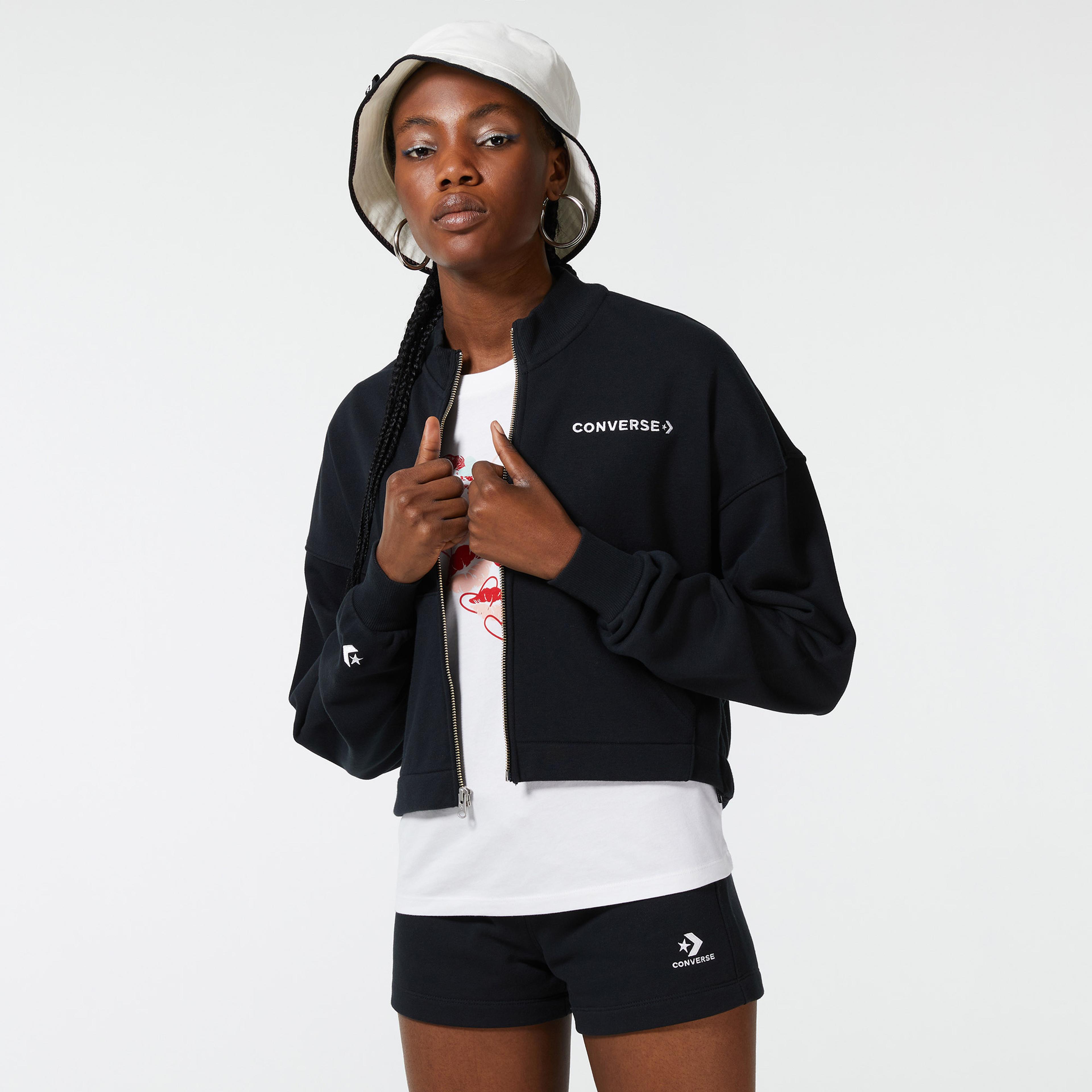 Converse Icon Play Full Zip Kadın Siyah Eşofman Üstü