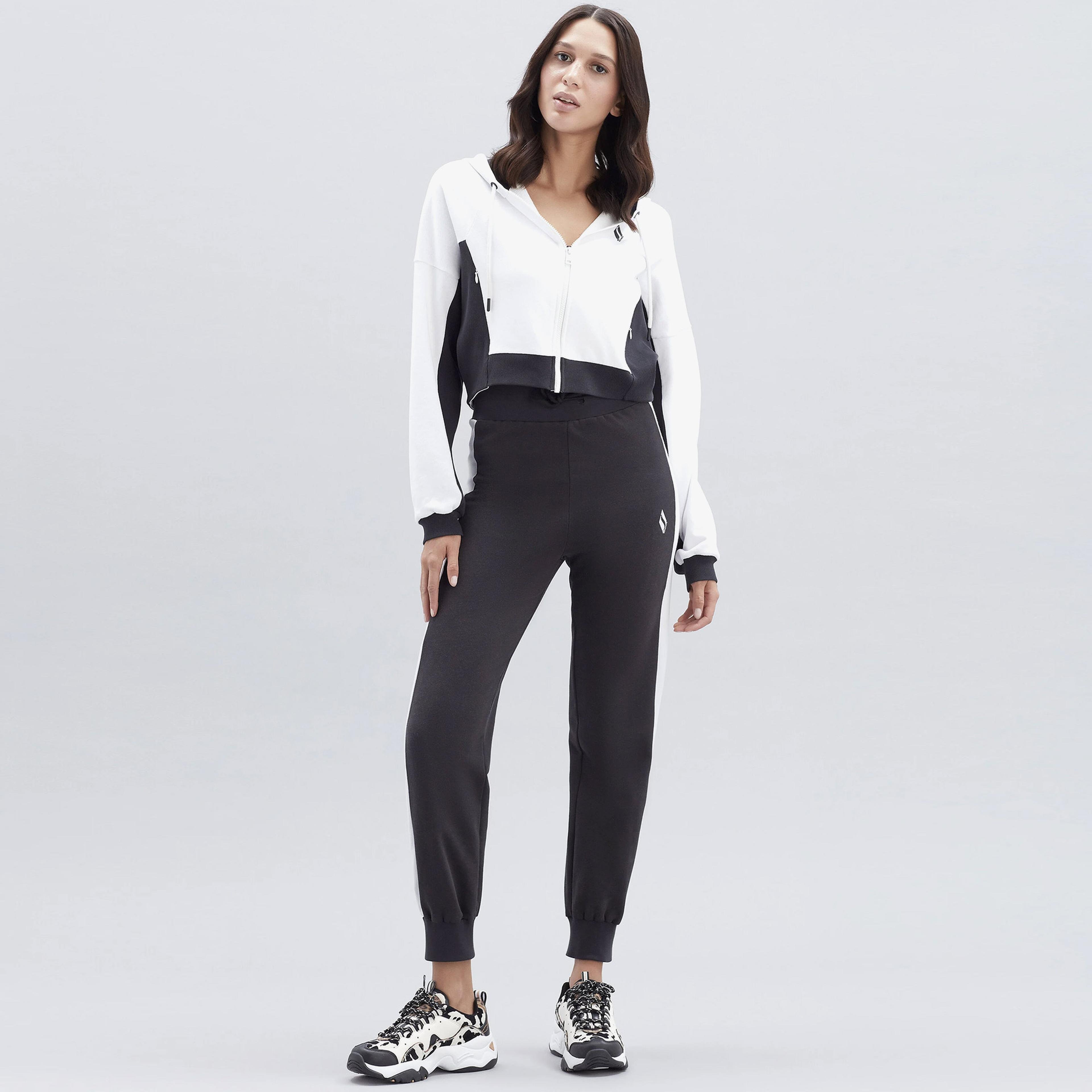 Skechers Terry Fleece Colorblock Full Zip Kadın Beyaz Sweatshirt