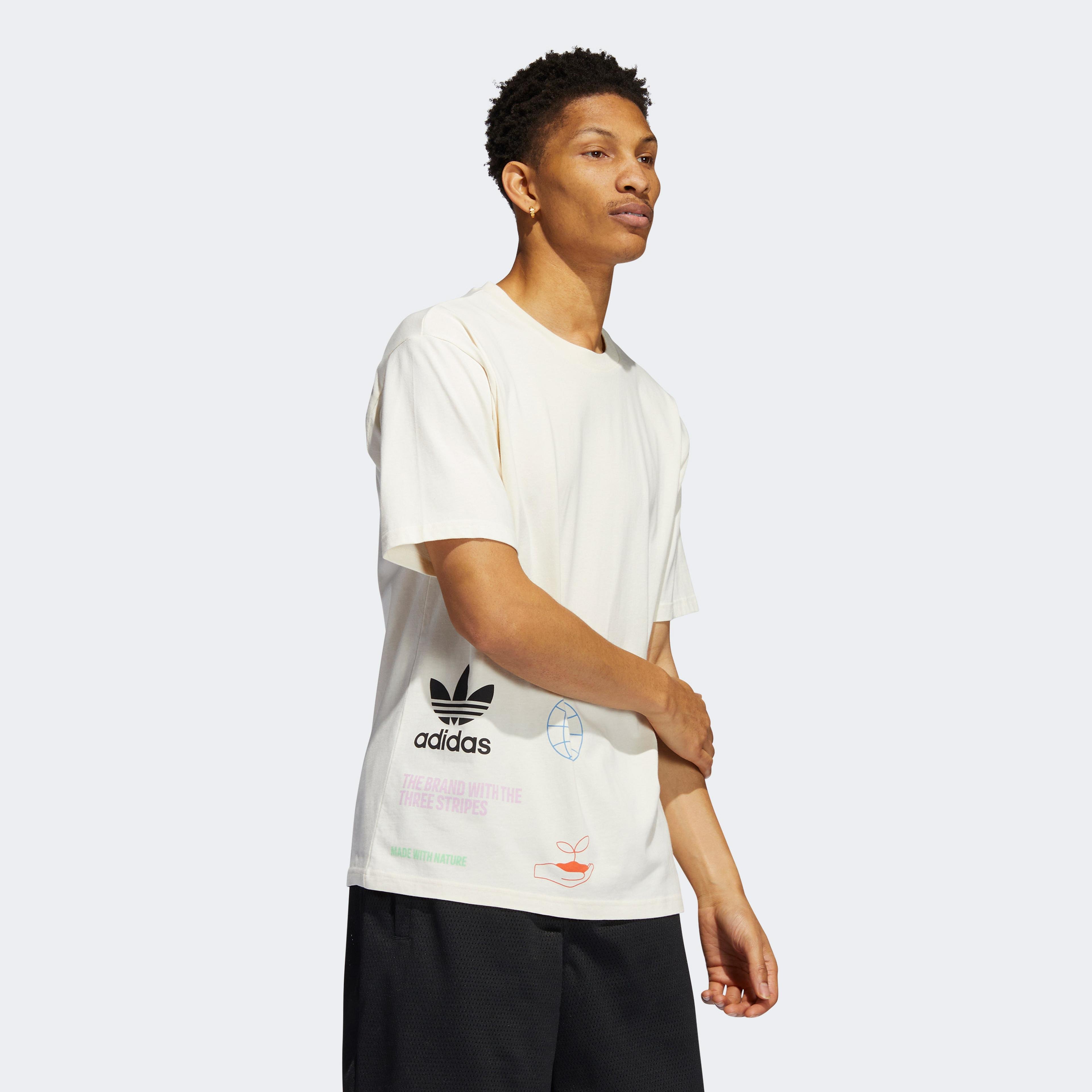 adidas Made with Nature Multi Logo Erkek Beyaz T-Shirt