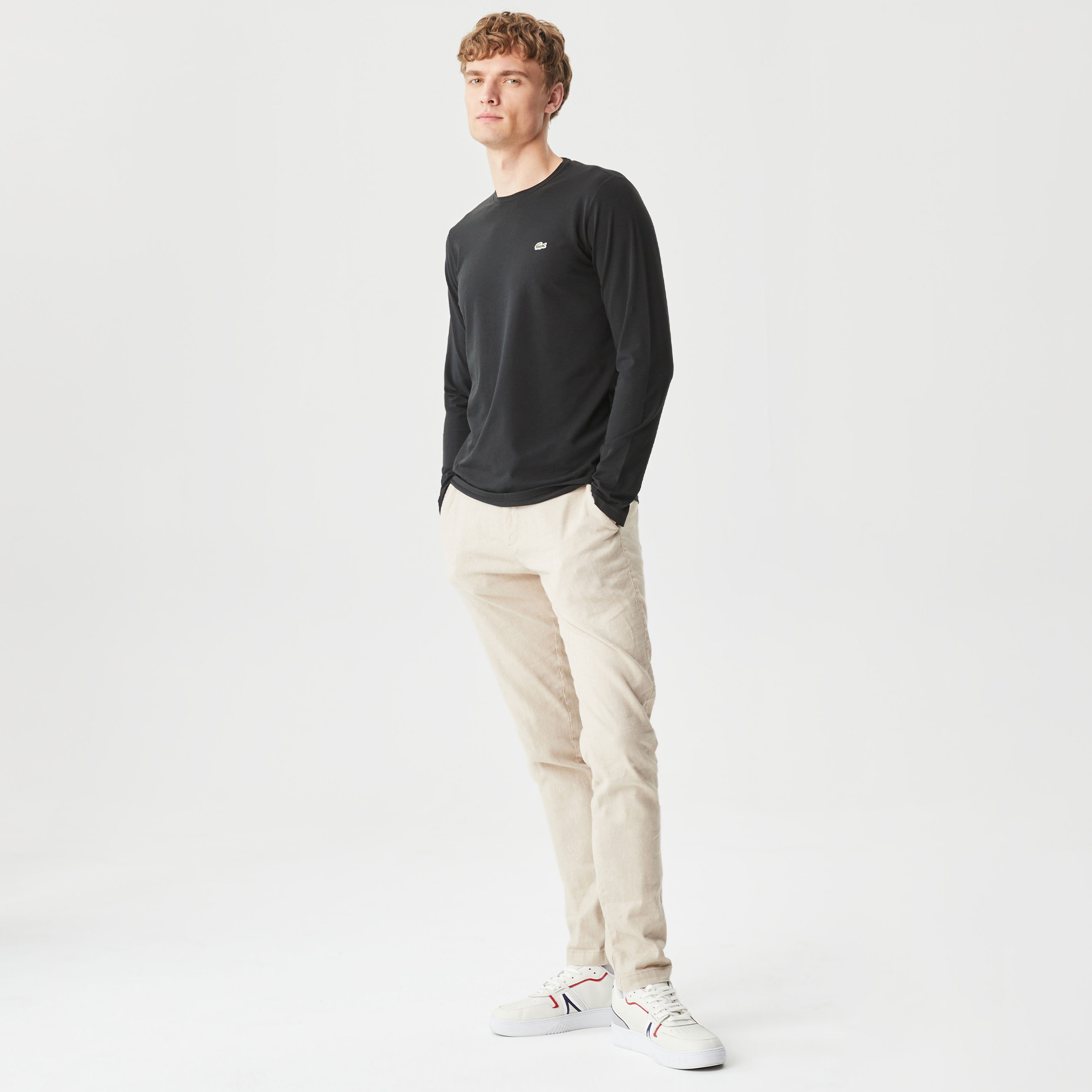Lacoste Erkek Regular Fit Uzun Kollu Bisiklet Yaka Siyah T-Shirt