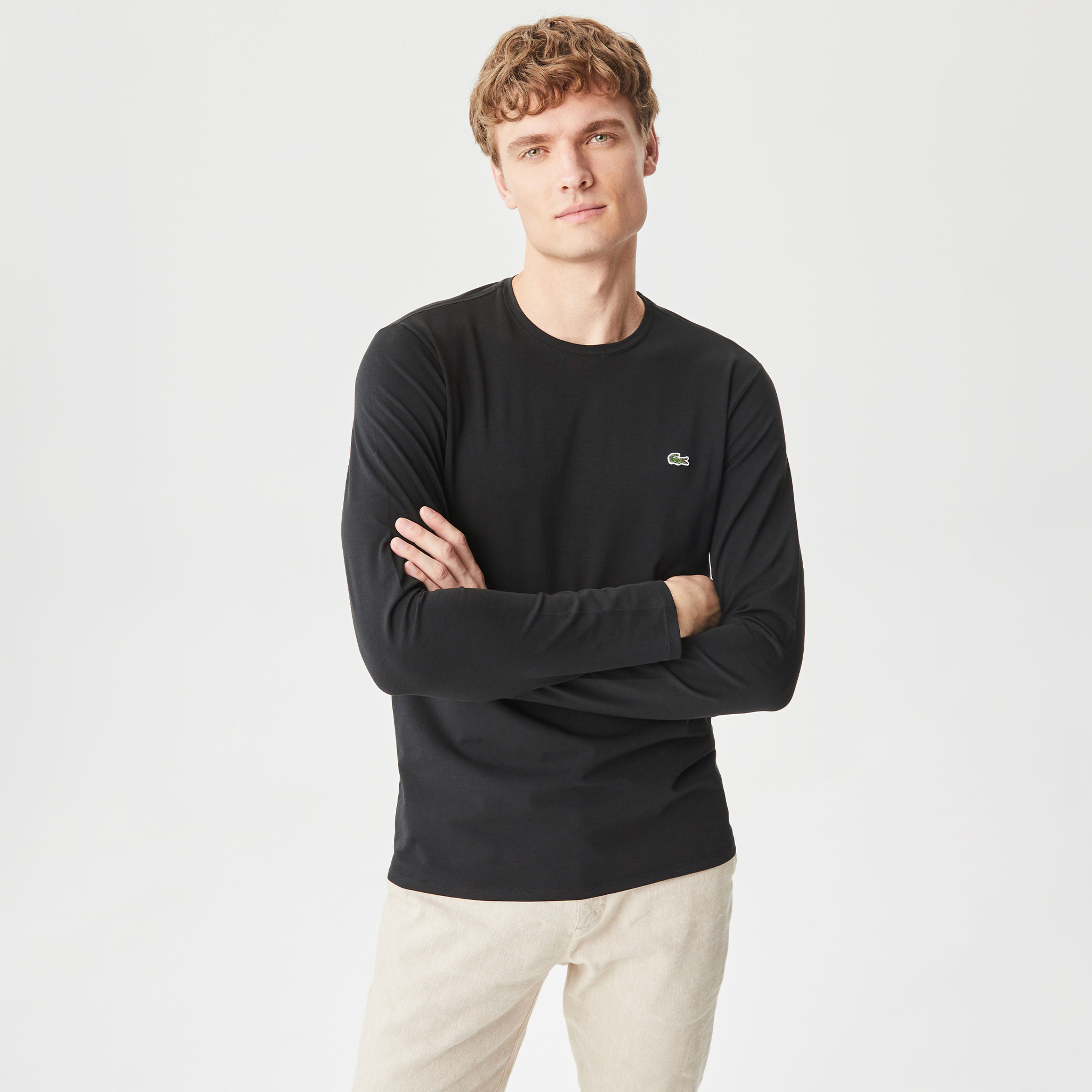 Lacoste Erkek Regular Fit Uzun Kollu Bisiklet Yaka Siyah T-Shirt