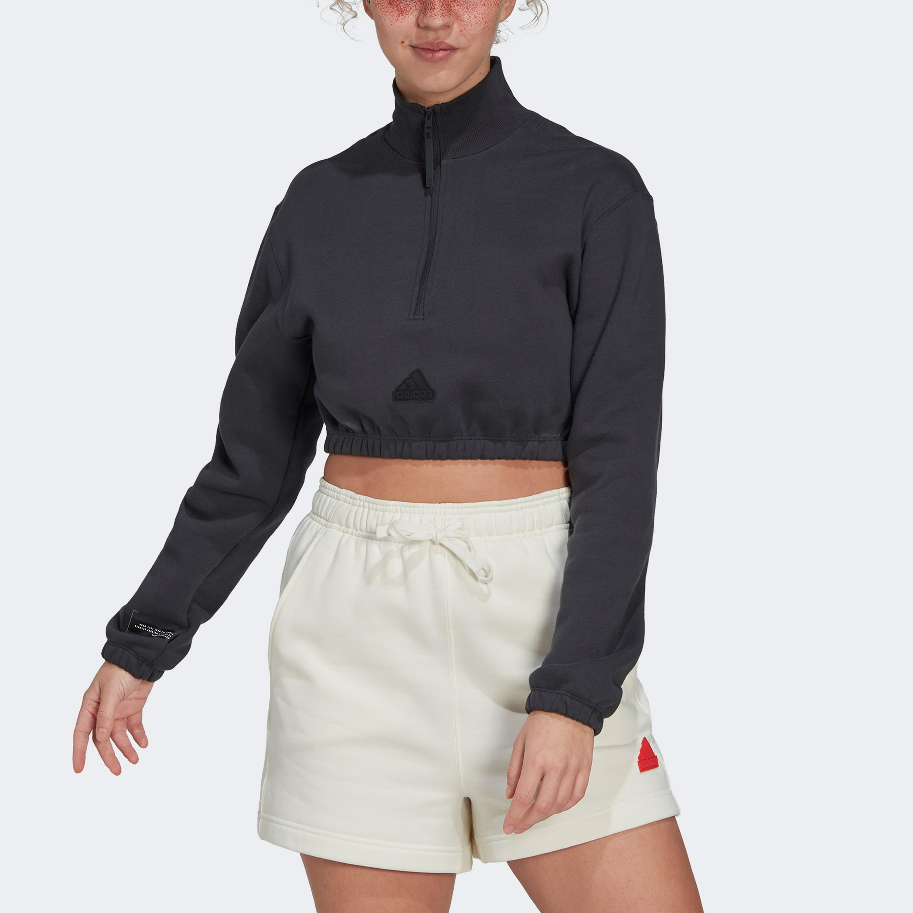 adidas Cropped Half-Zip Kadın Siyah Sweatshirt