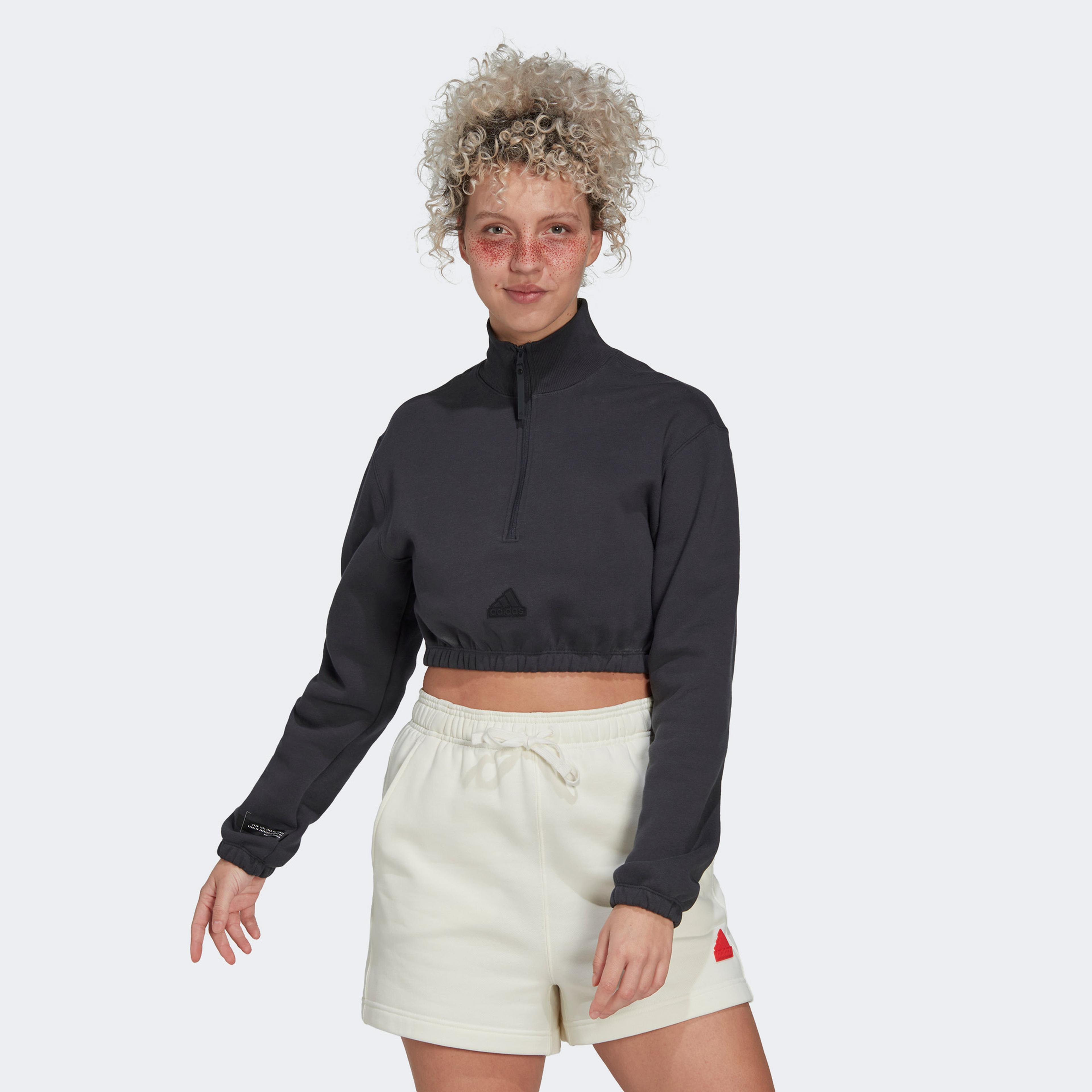 adidas Cropped Half-Zip Kadın Siyah Sweatshirt