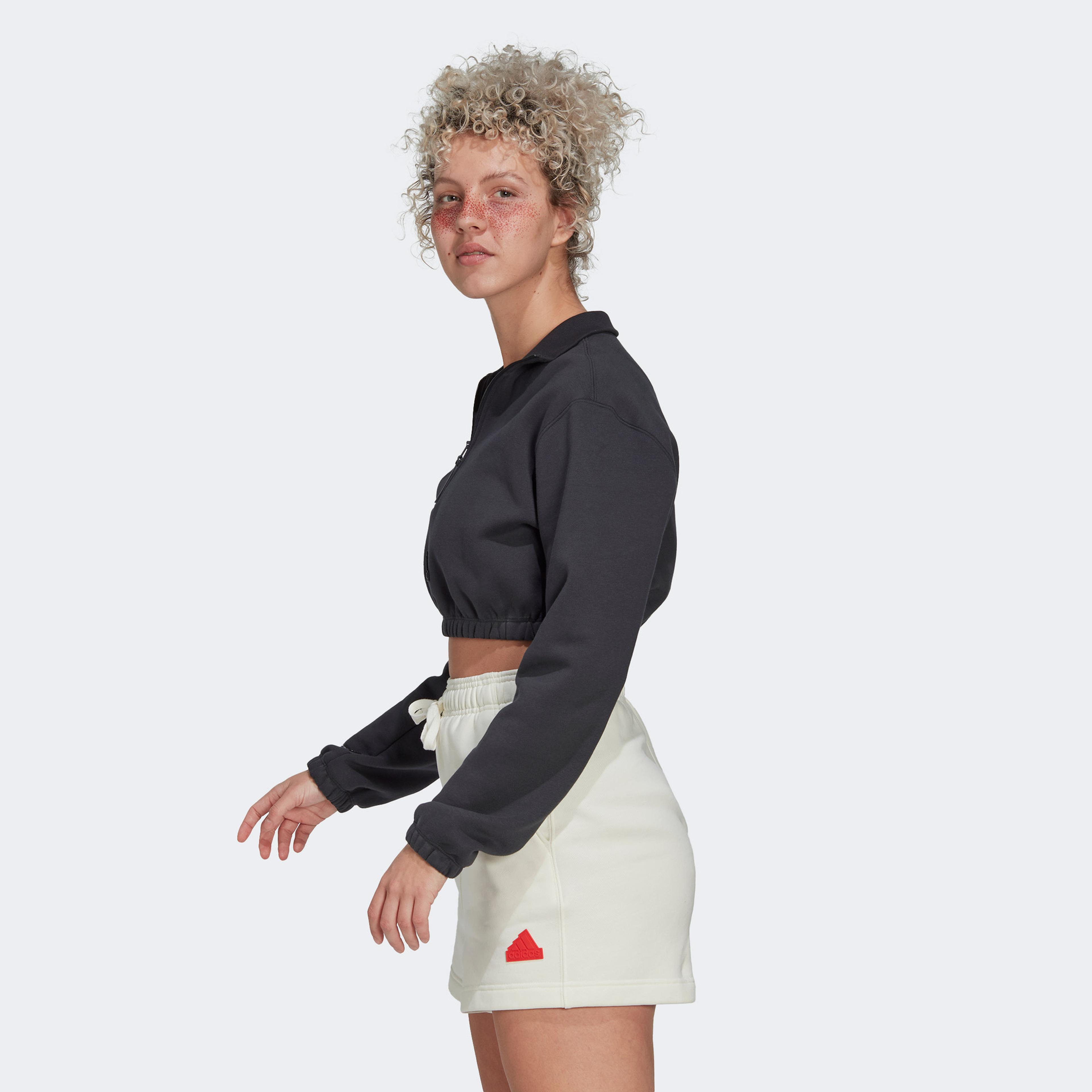 adidas Cropped Half-Zip Kadın Siyah Sweatshirt