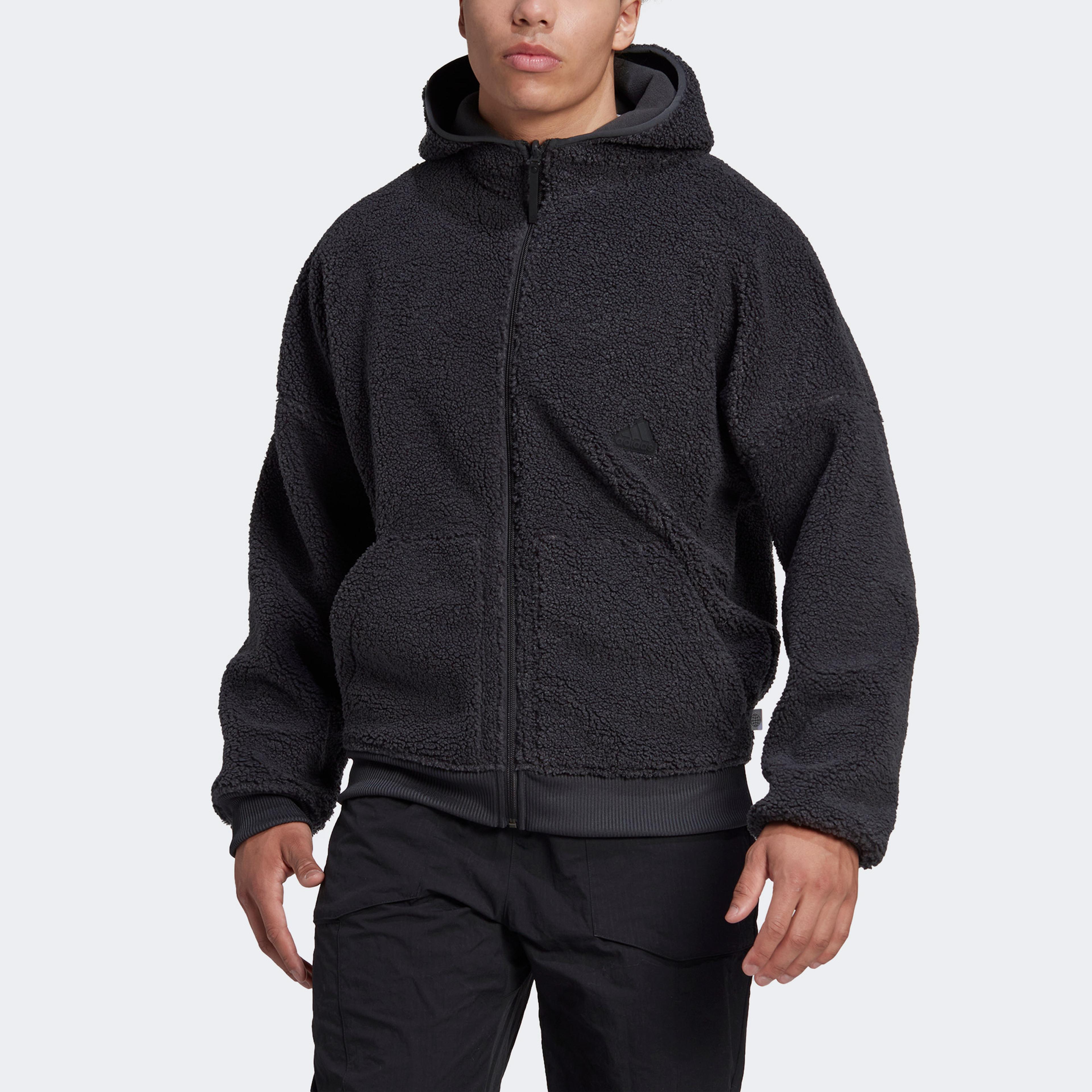 adidas Polar Fleece Full-Zip Hoodie Erkek Siyah Sweatshirt