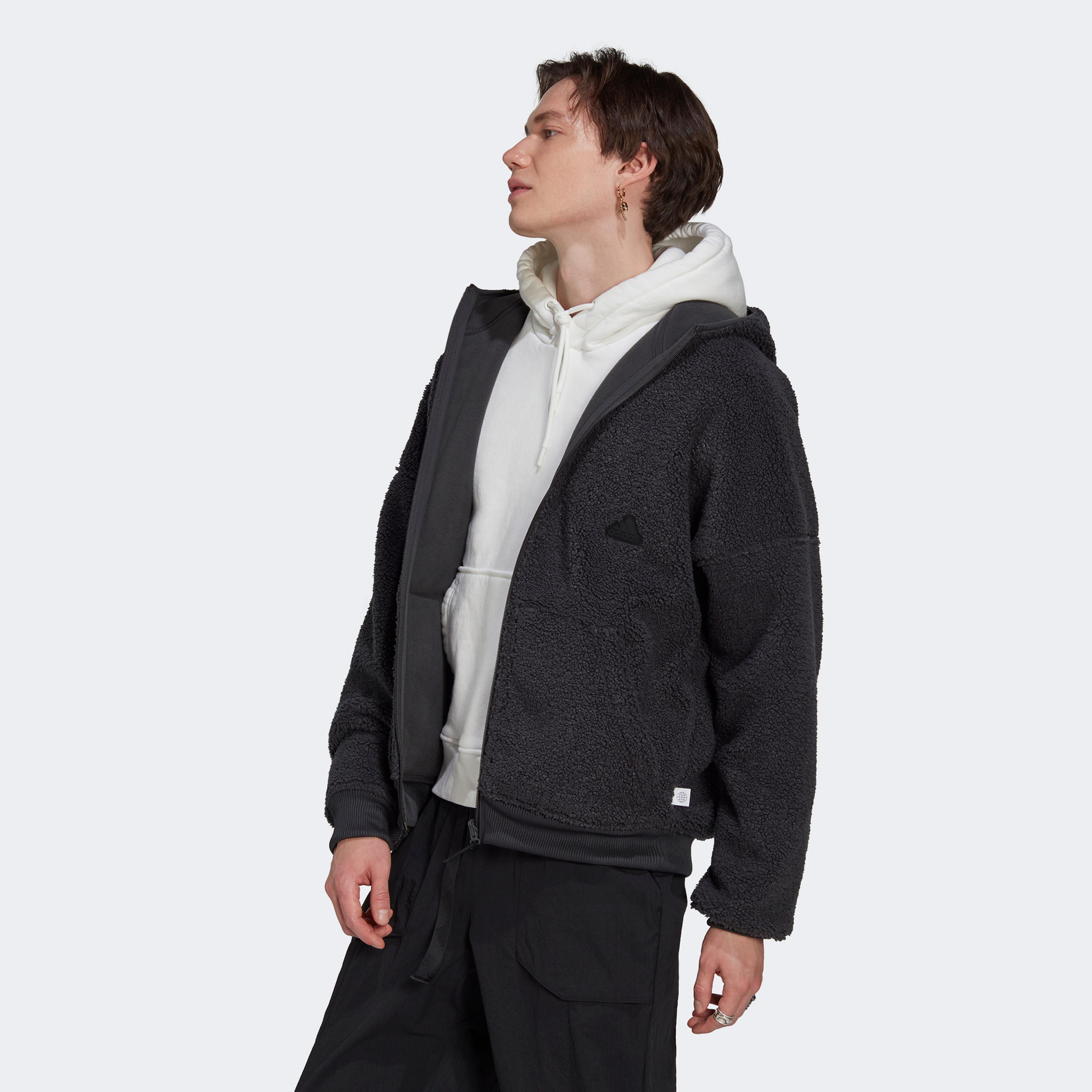 adidas Polar Fleece Full-Zip Hoodie Erkek Siyah Sweatshirt