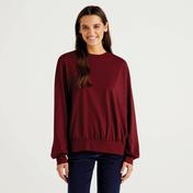 Benetton Dik Yaka Kadın Bordo Balon Kollu T-Shirt