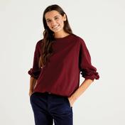 Benetton Dik Yaka Kadın Bordo Balon Kollu T-Shirt