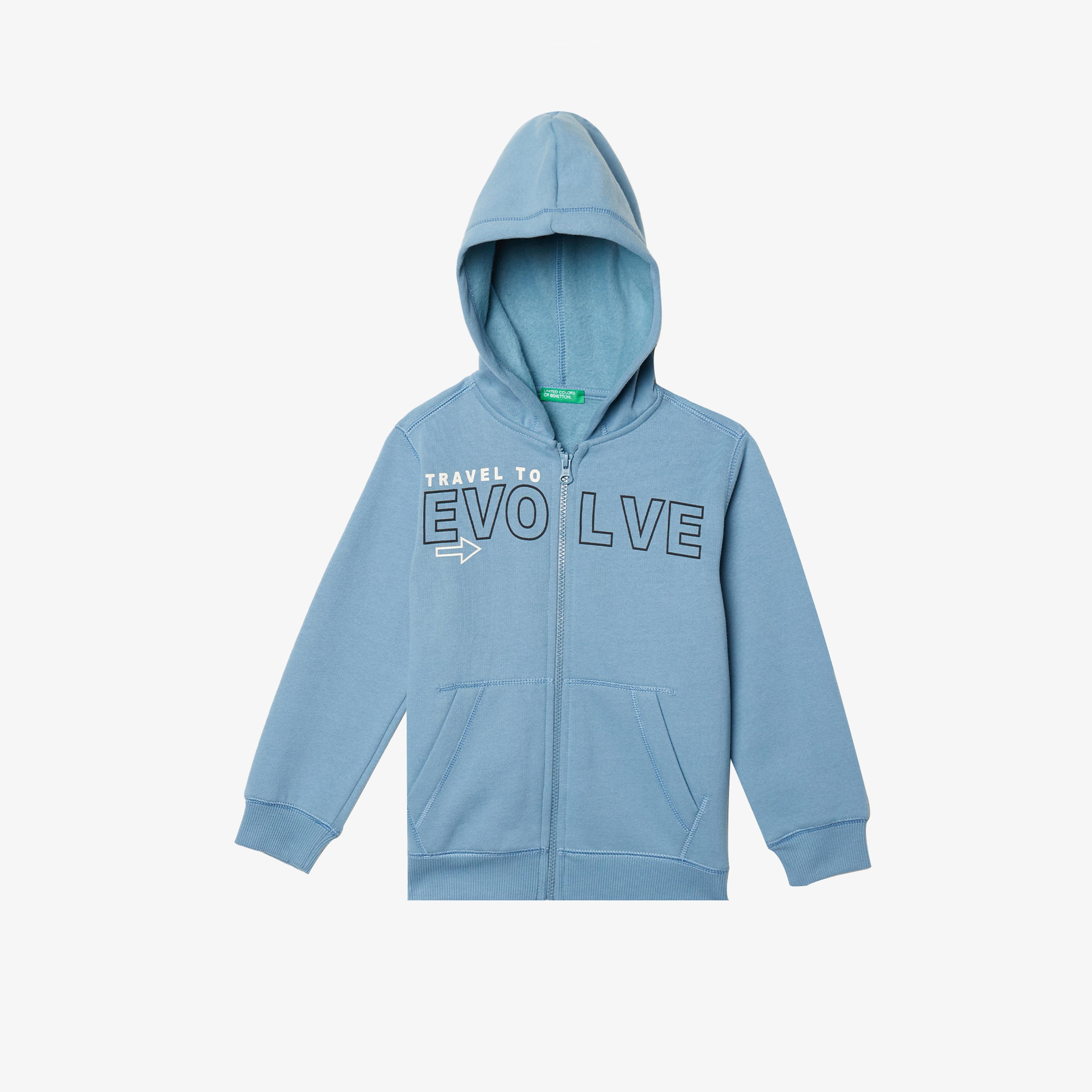 Benetton Yazı Baskılı Çocuk Mavi Sweatshirt