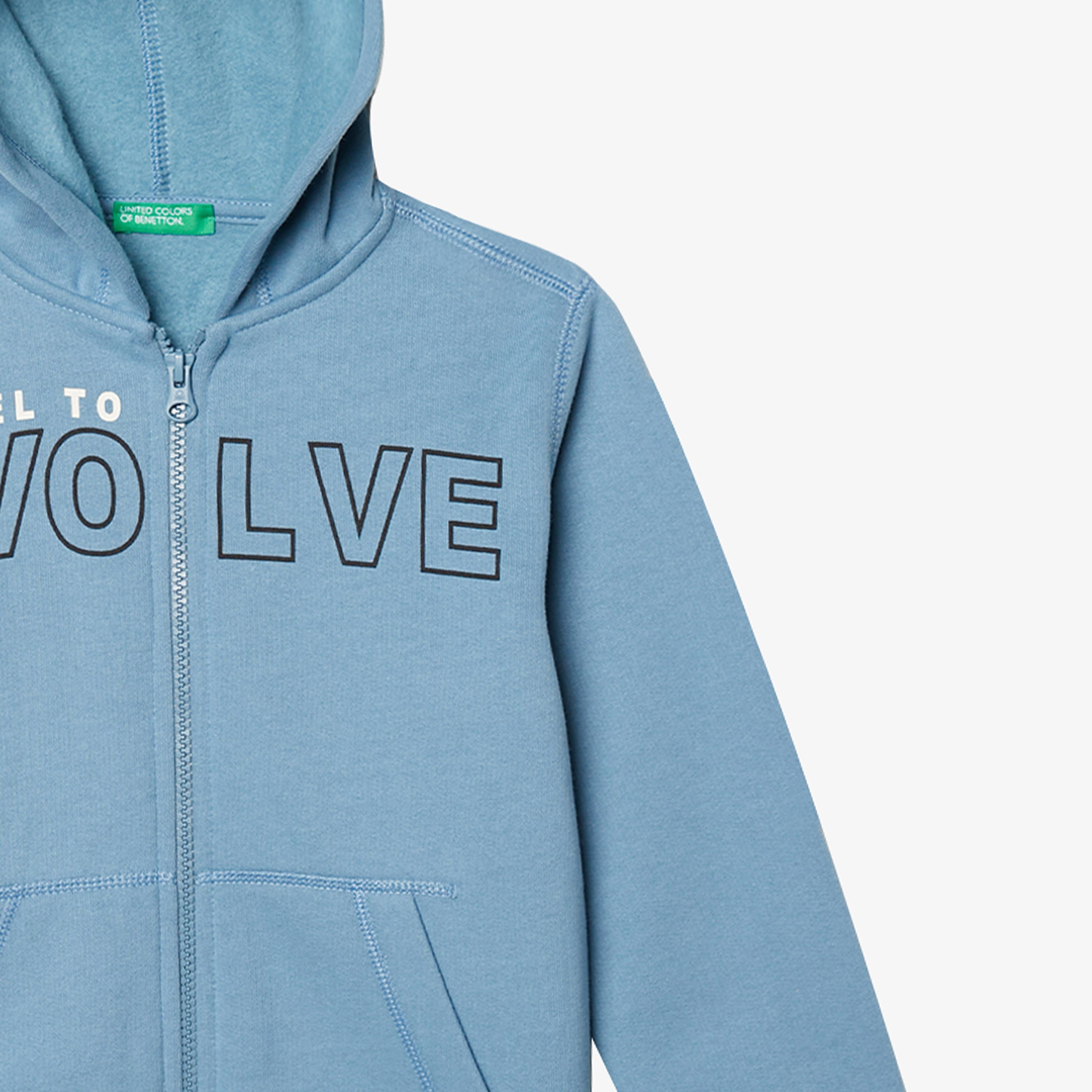 Benetton Yazı Baskılı Çocuk Mavi Sweatshirt
