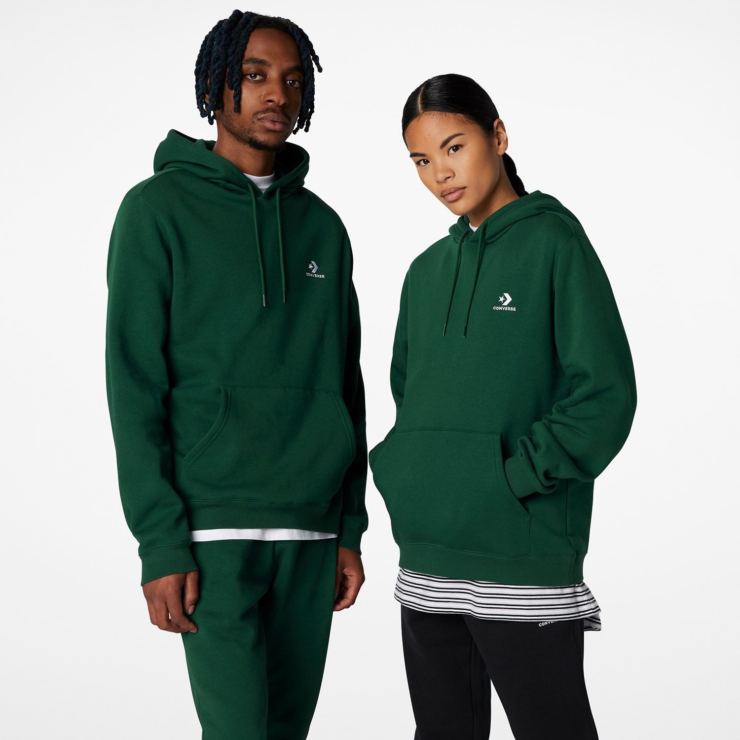 Converse Go-To Embroidered Fleece Chevron Hoodie Back | Brushed Star Unisex Sweatshirt Kadin Sweatshirt SuperStep Yeşil 34-4595021