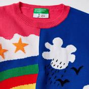 Benetton JCCxUCB Renkli Jakarlı Çocuk Beyaz Triko Kazak
