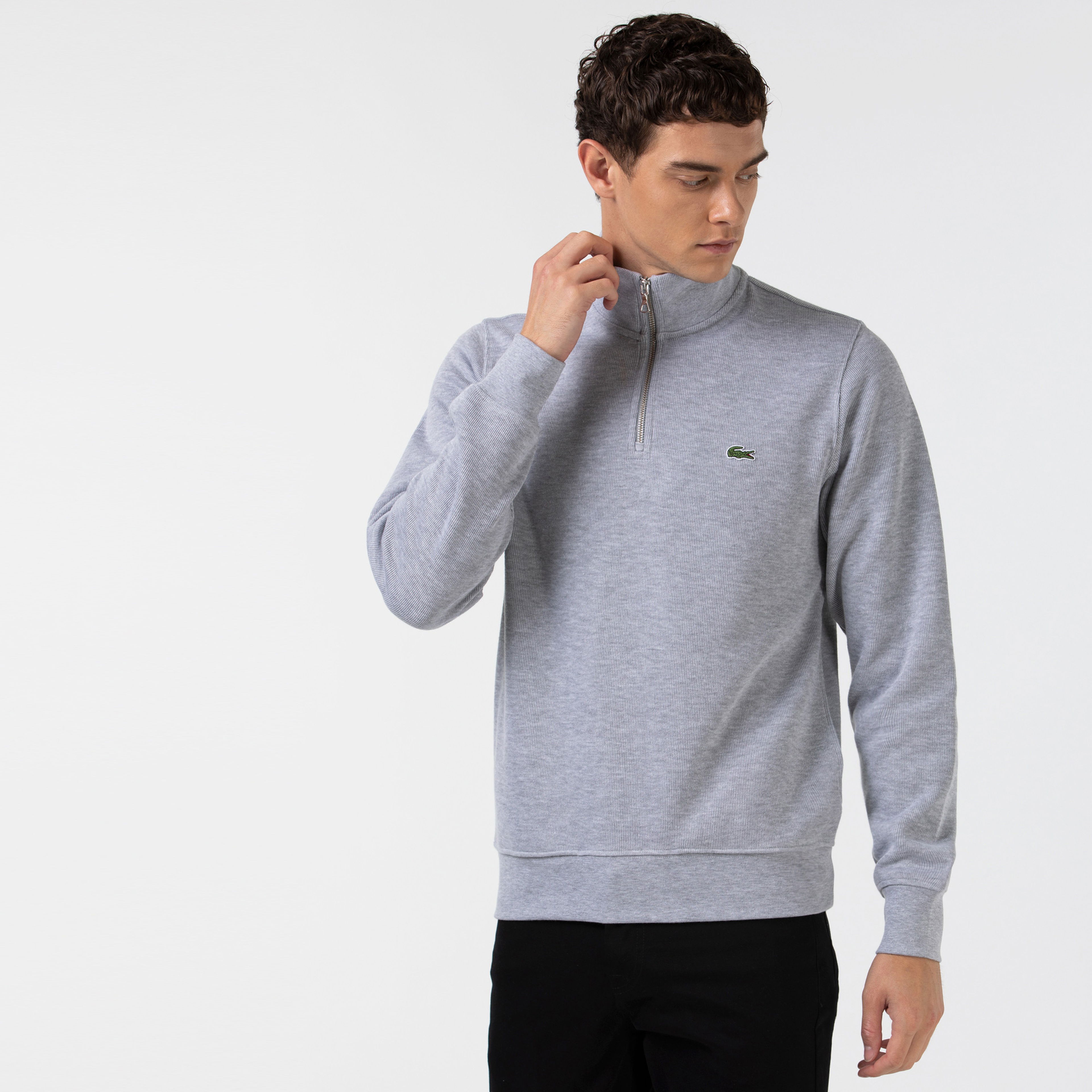Lacoste Erkek Classic Fit Yarım Fermuarlı Gri Sweatshirt