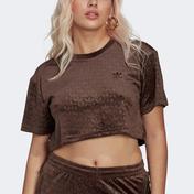 adidas Crop Velvet Embossed Monogram Kadın Kahverengi T-Shirt