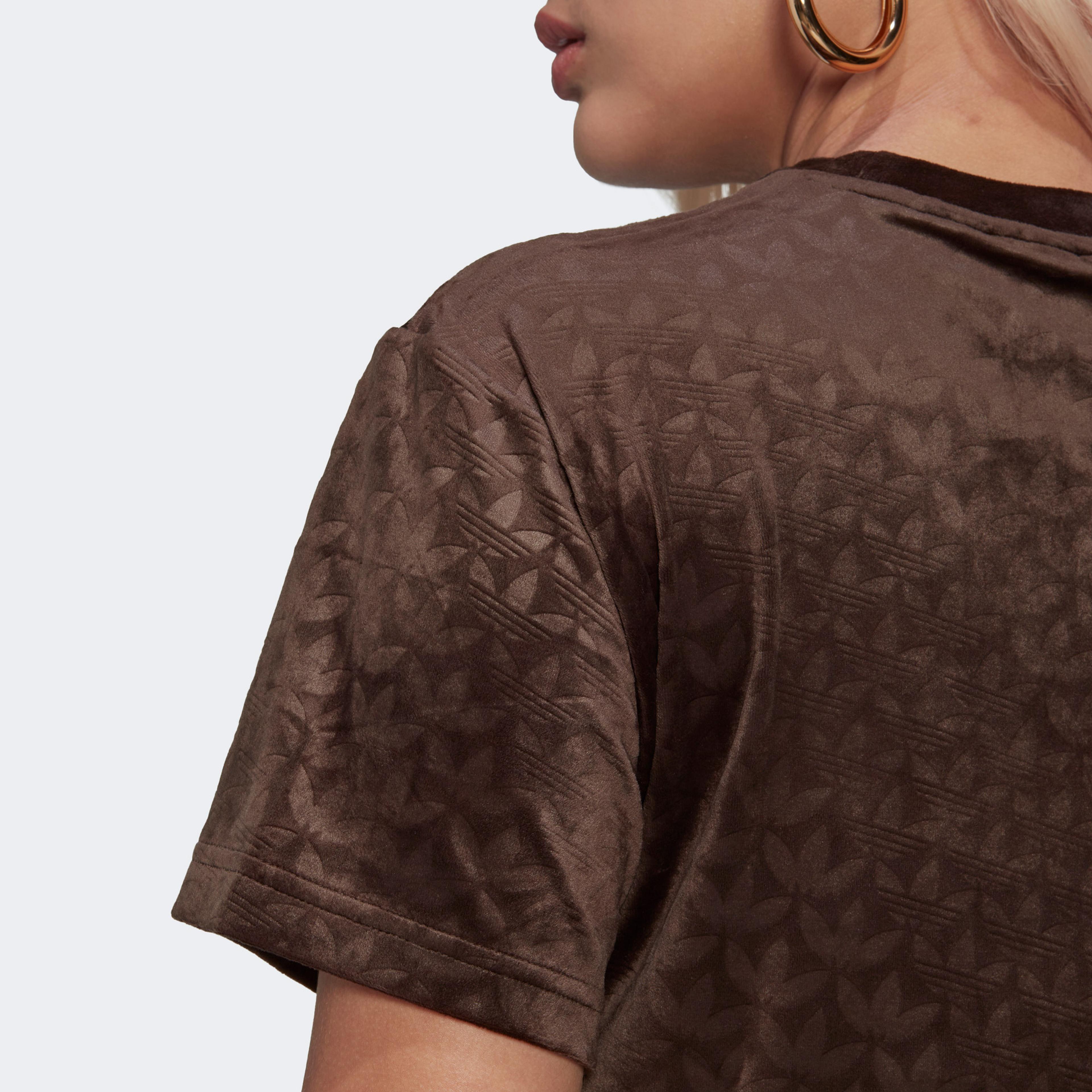 adidas Crop Velvet Embossed Monogram Kadın Kahverengi T-Shirt
