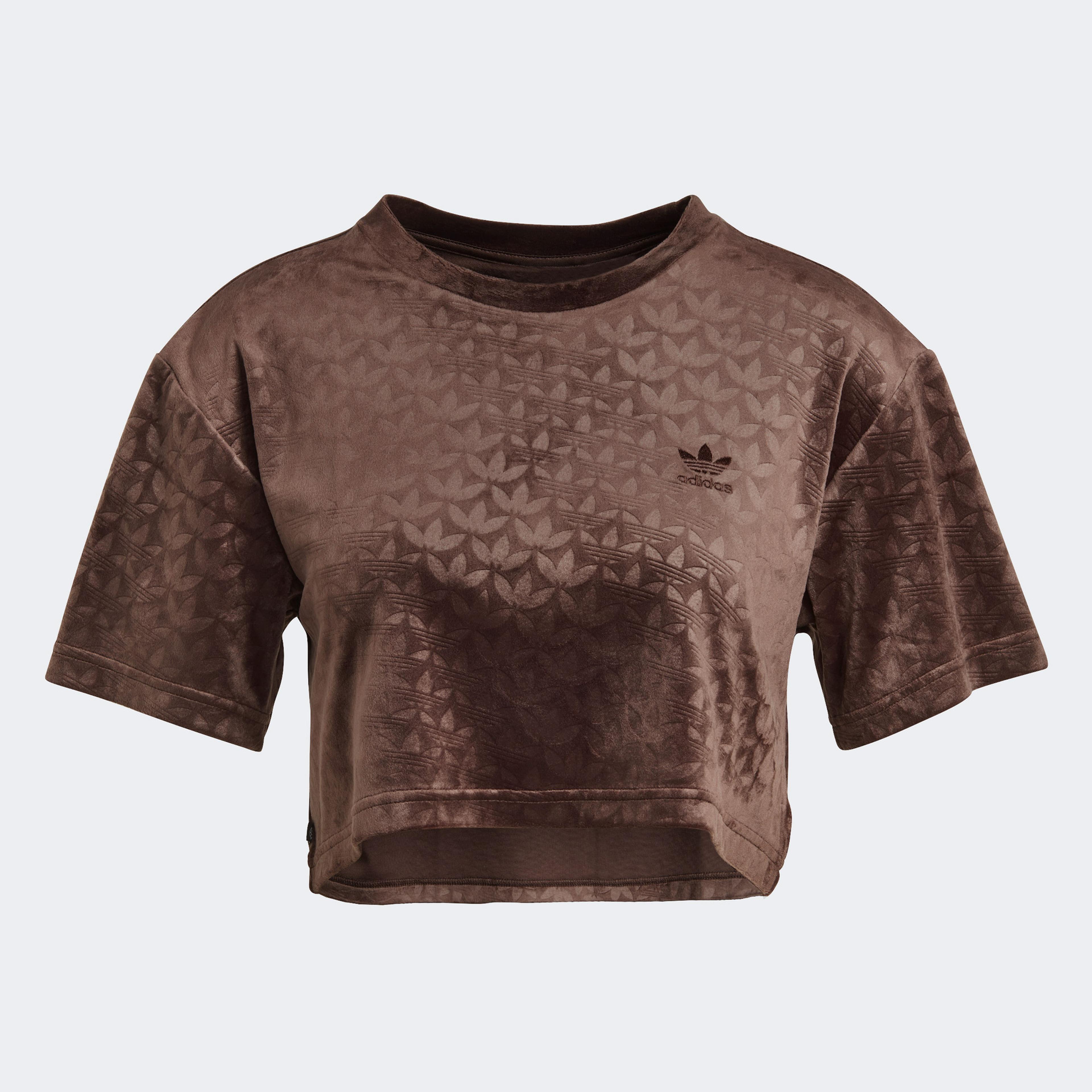 adidas Crop Velvet Embossed Monogram Kadın Kahverengi T-Shirt