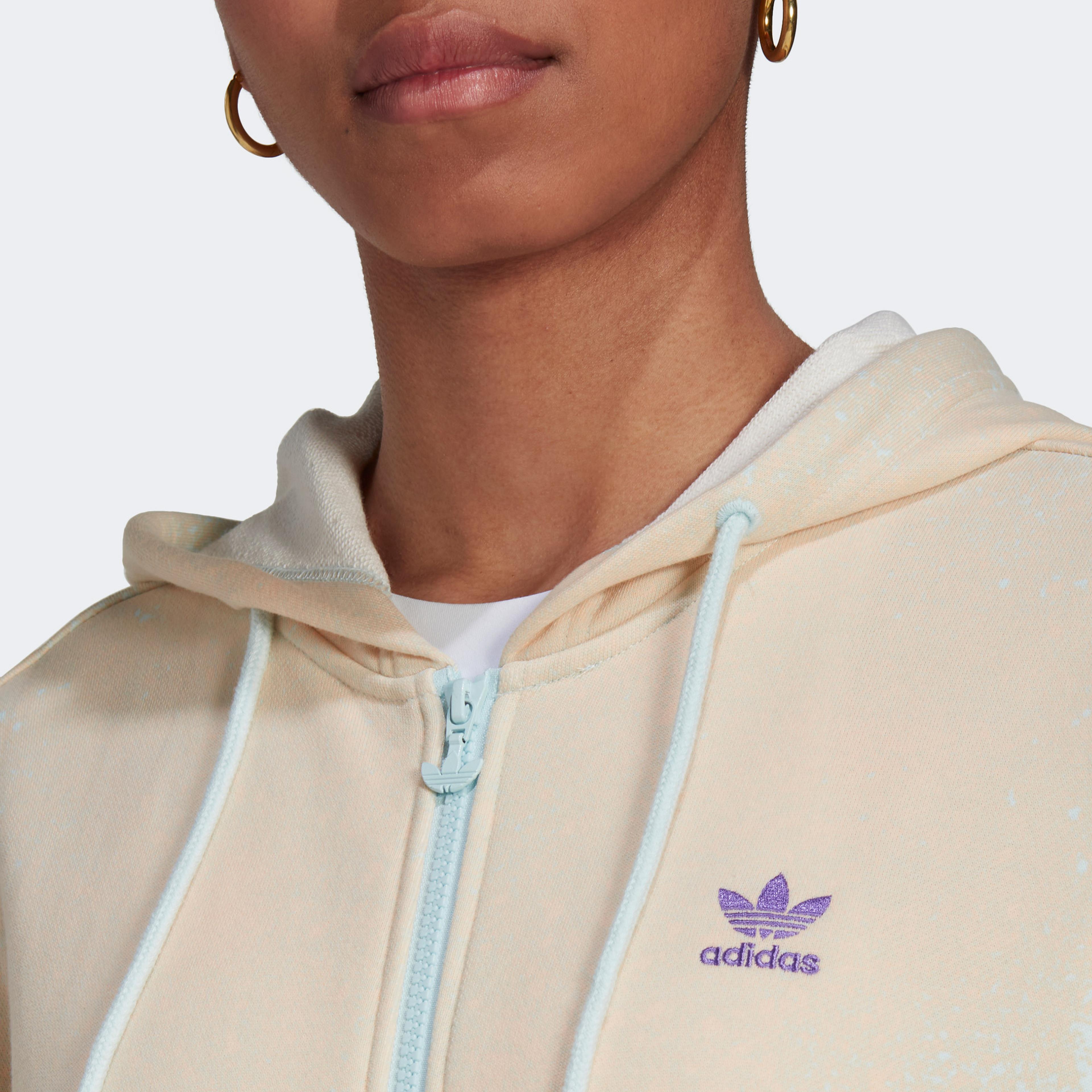 adidas Allover Print Full Zip Hoodie Kadın Mavi Sweatshirt