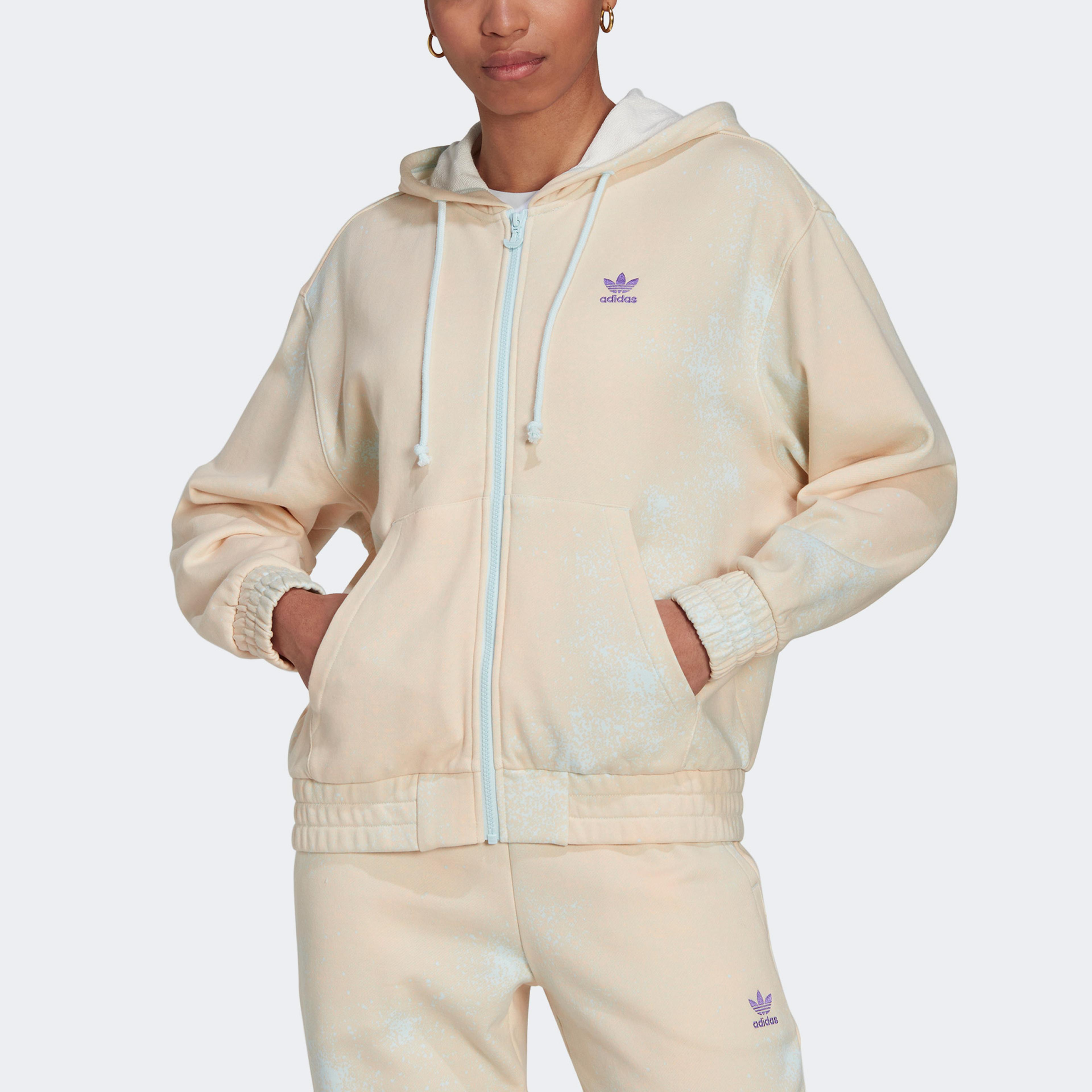 adidas Allover Print Full Zip Hoodie Kadın Mavi Sweatshirt
