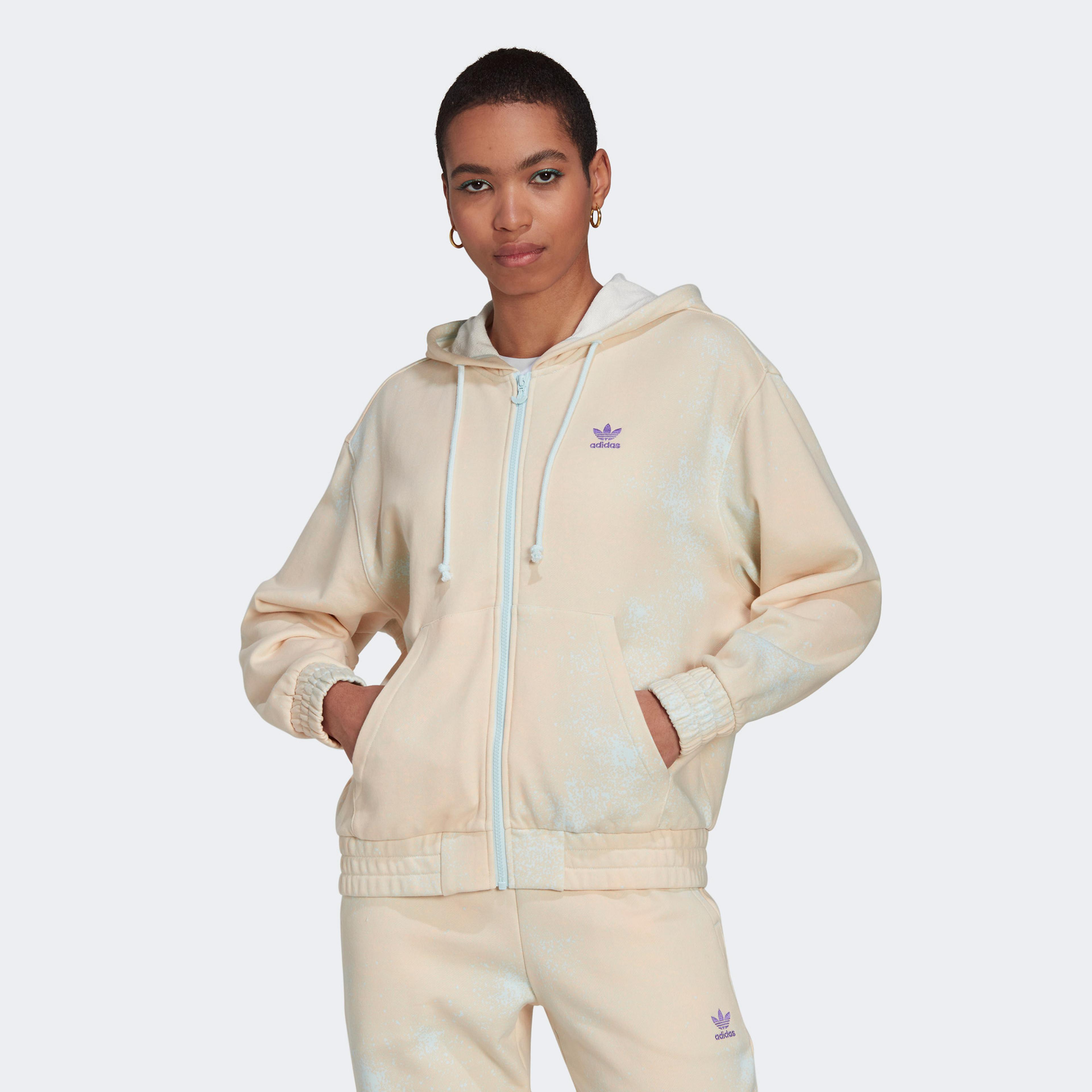 adidas Allover Print Full Zip Hoodie Kadın Mavi Sweatshirt