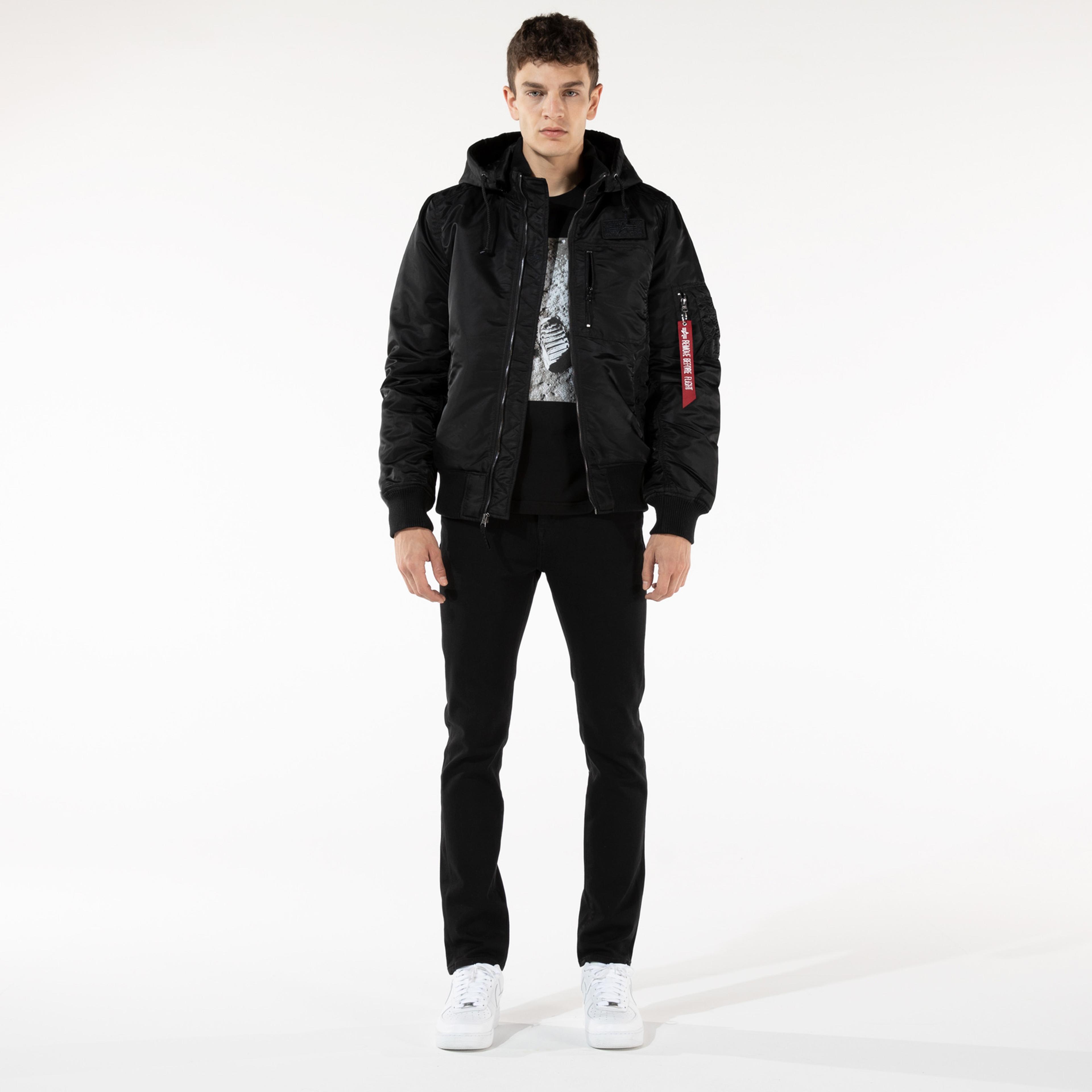 Alpha Industries MA-1 Hooded Rib Flight  Erkek Siyah Ceket