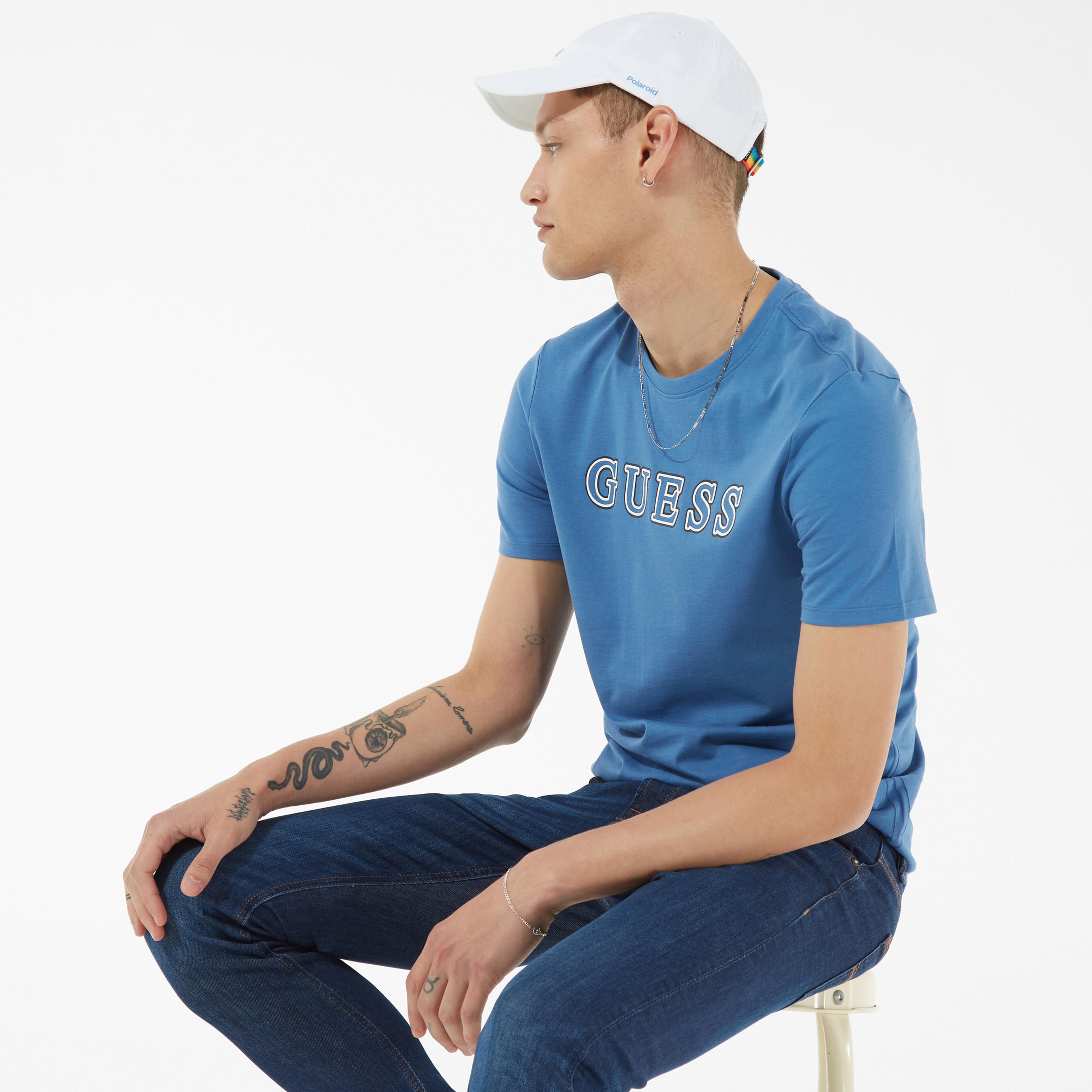 Guess No-Doubt Erkek Mavi T-Shirt