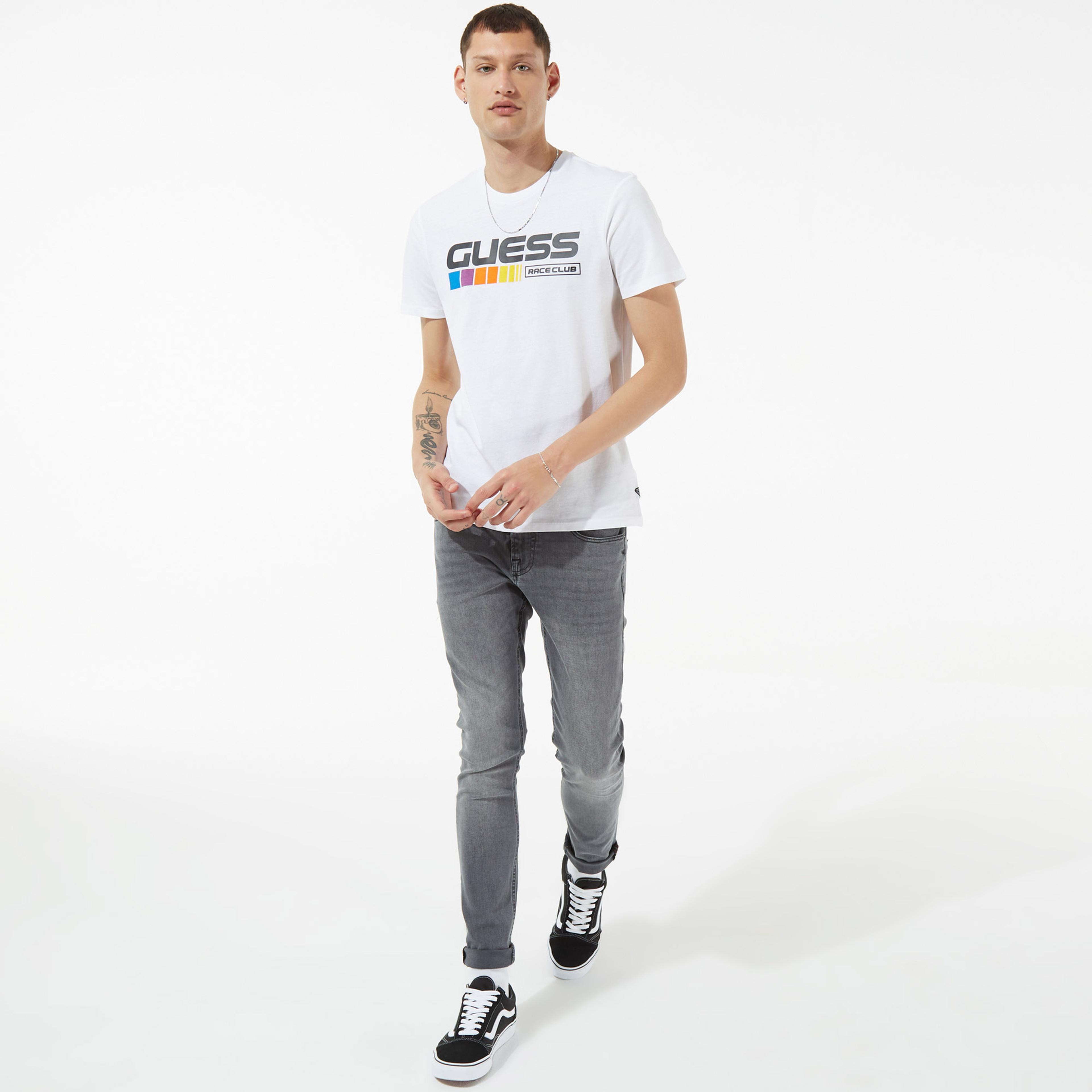 Guess Club Logo Erkek Beyaz T-Shirt