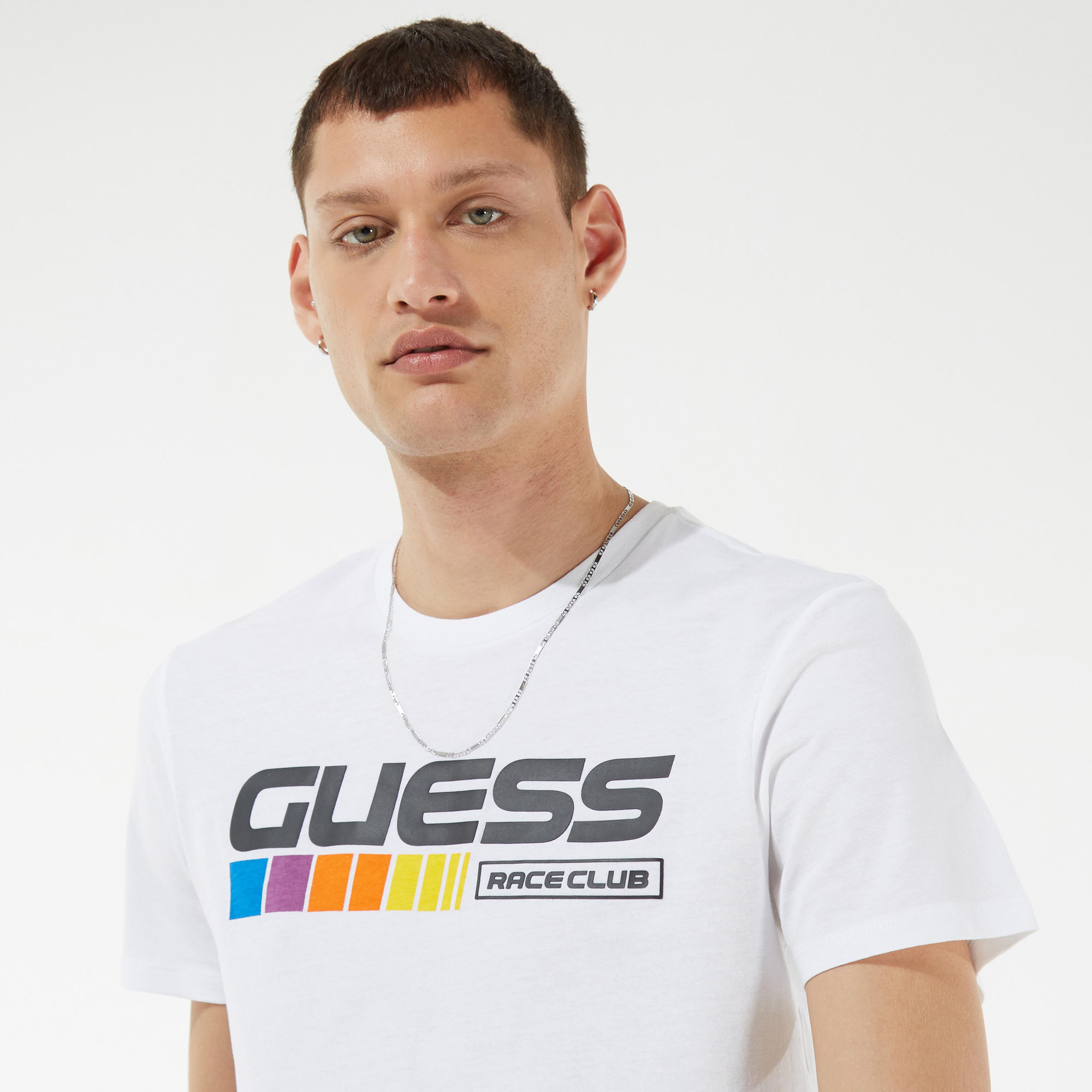 Guess Club Logo Erkek Beyaz T-Shirt