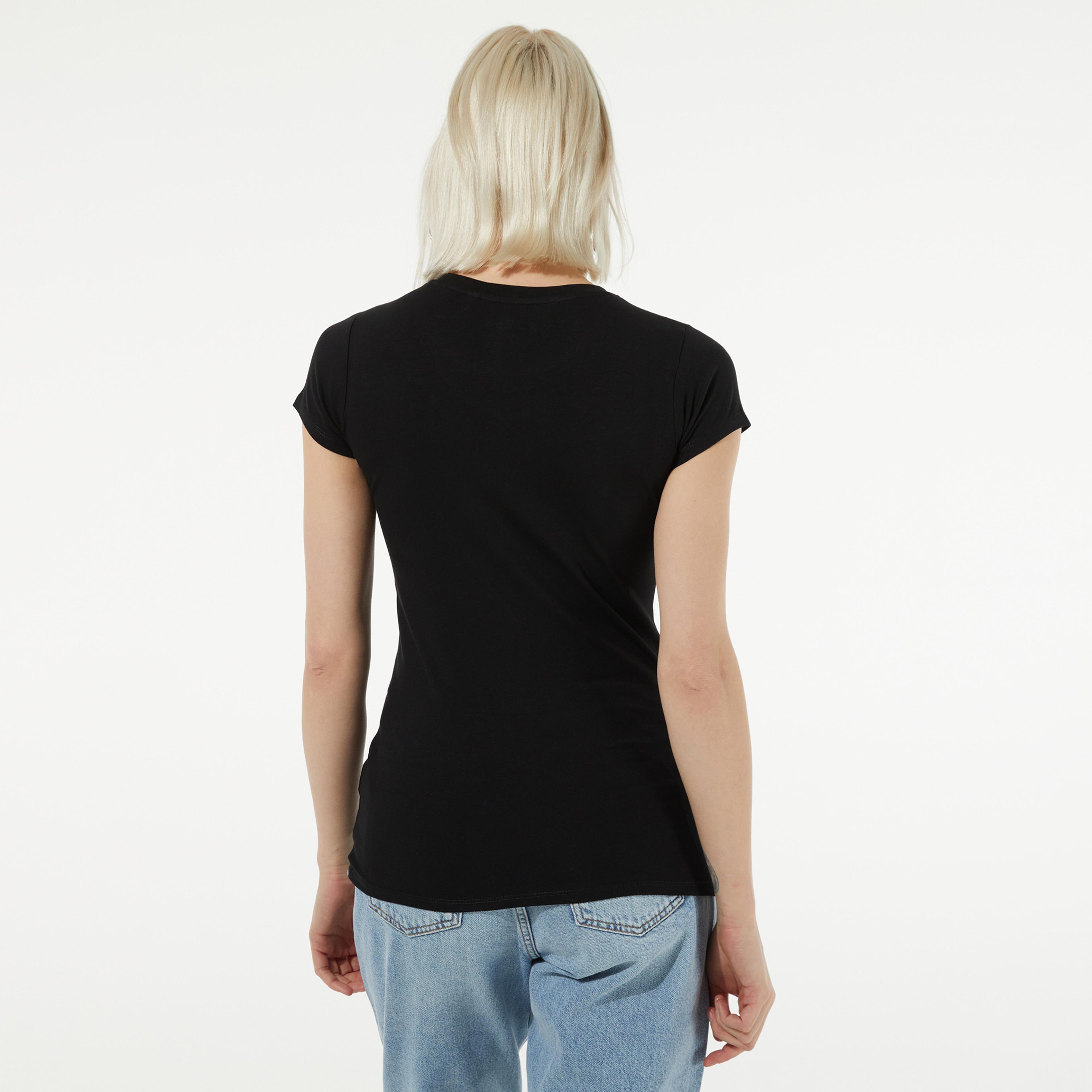 Guess Ghost Leopard Logo R3 Kadın Siyah T-Shirt
