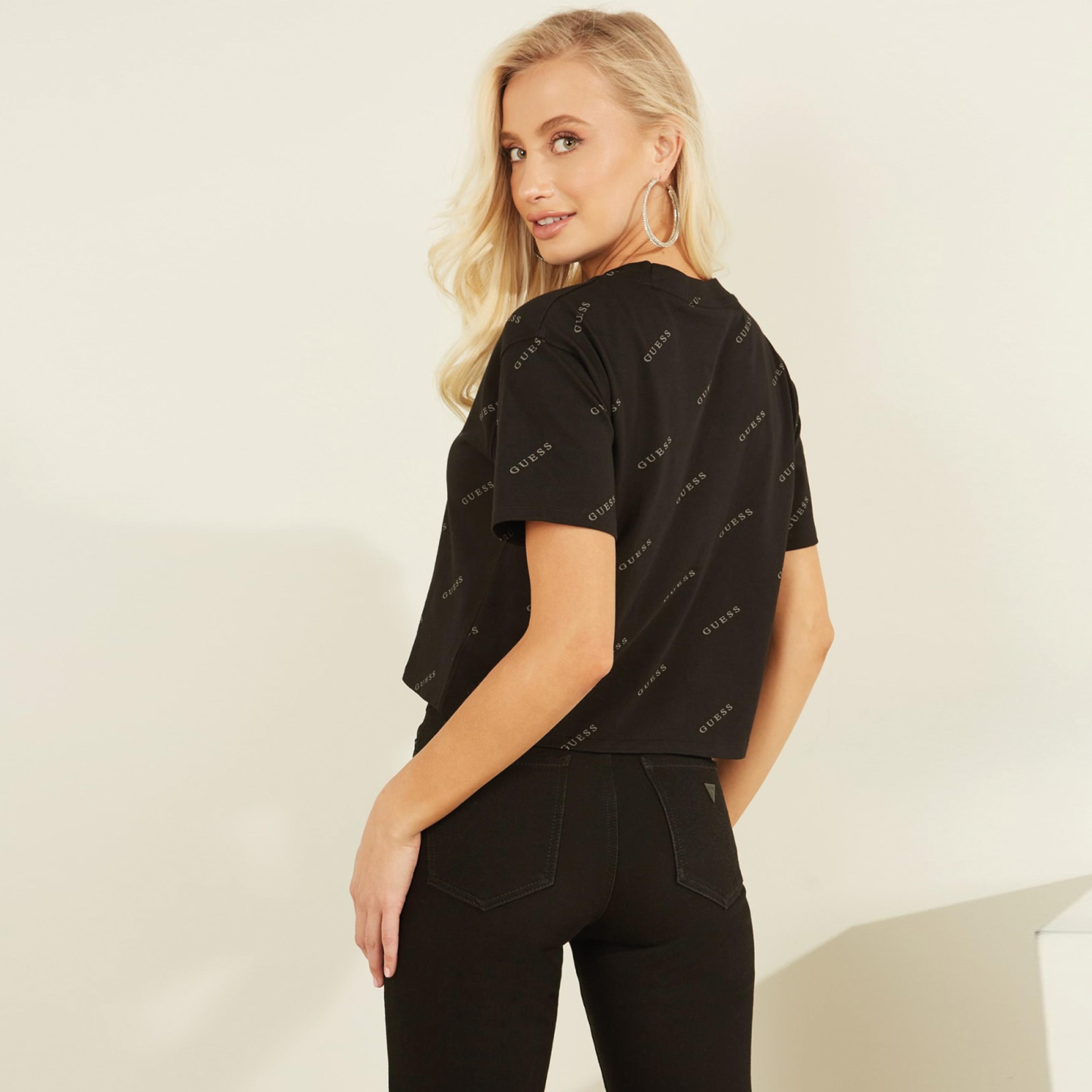 Guess Astra Kadın Siyah Crop T-Shirt