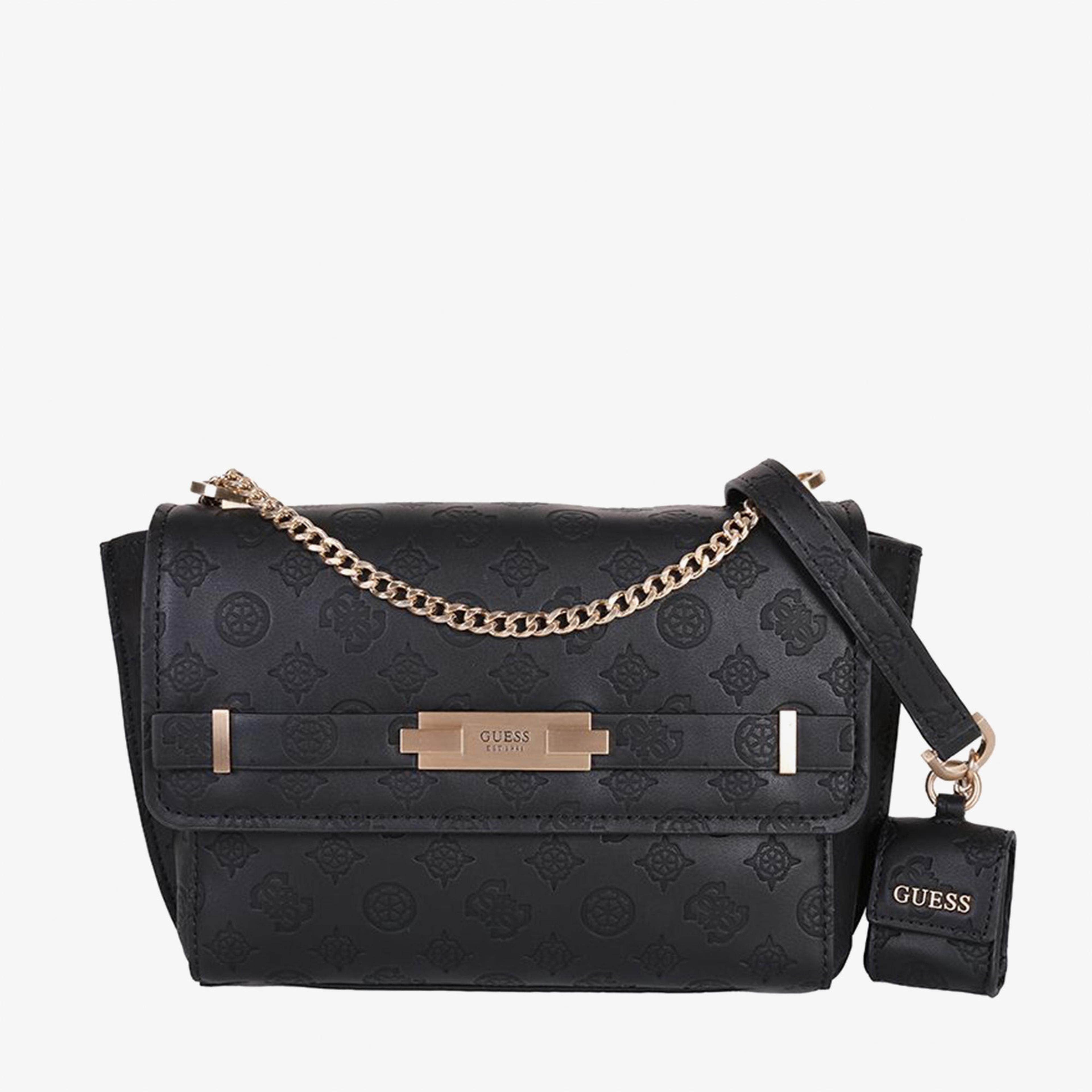 Guess Bea Convertible Crossbody Flap Kadın Siyah Omuz Çantası