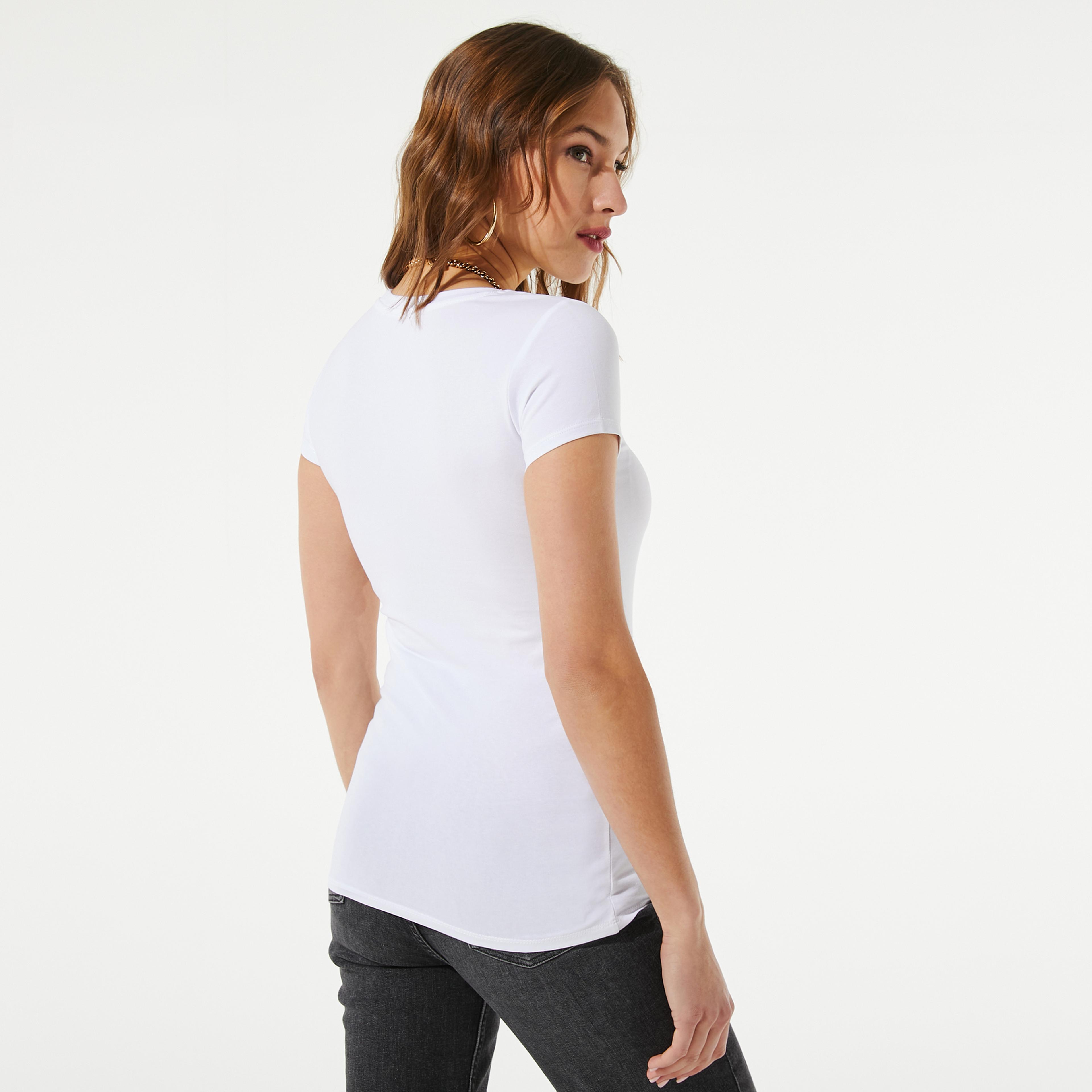 Guess Ghost Leopard Logo R3 Kadın Beyaz T-Shirt