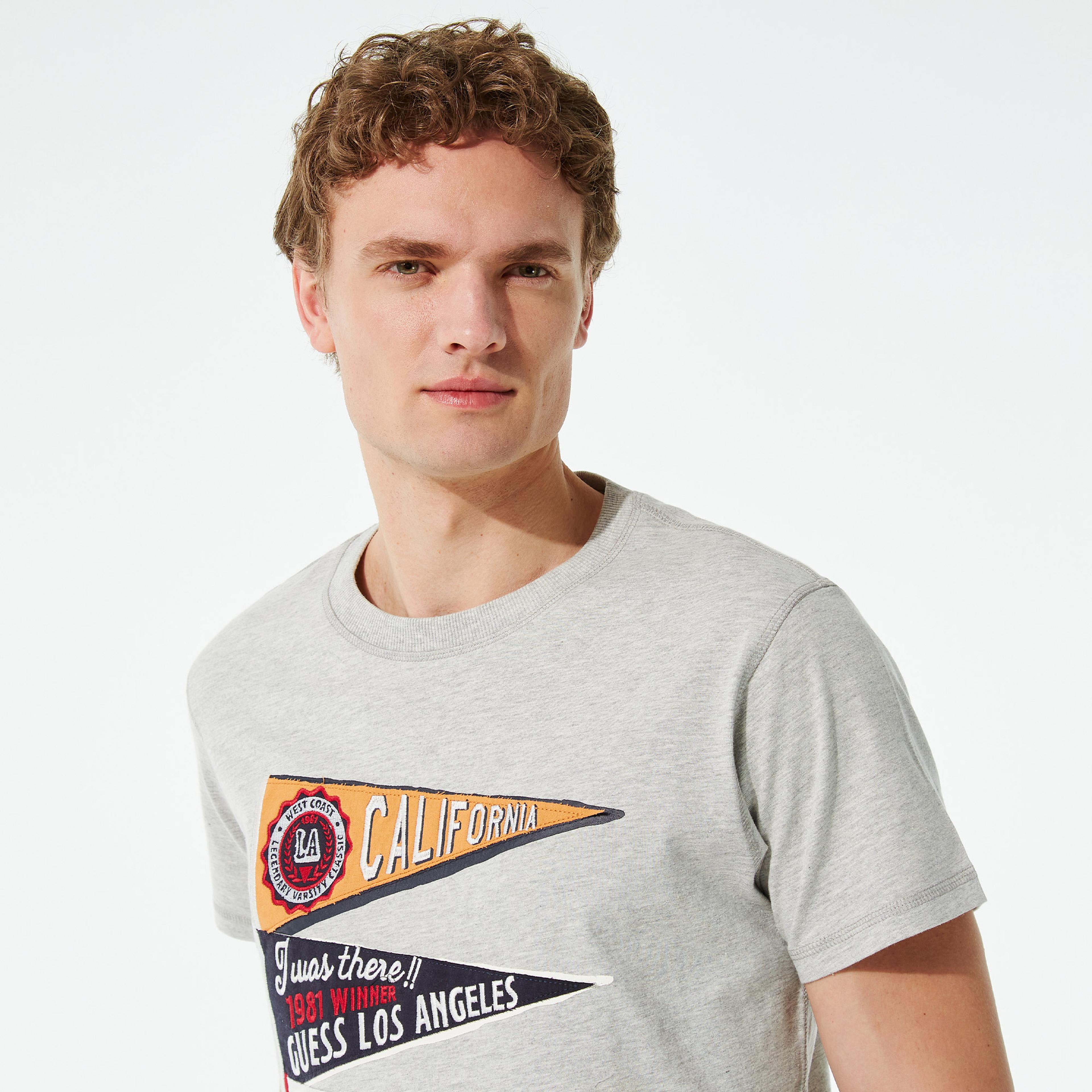 Guess Pennant Erkek Gri T-Shirt