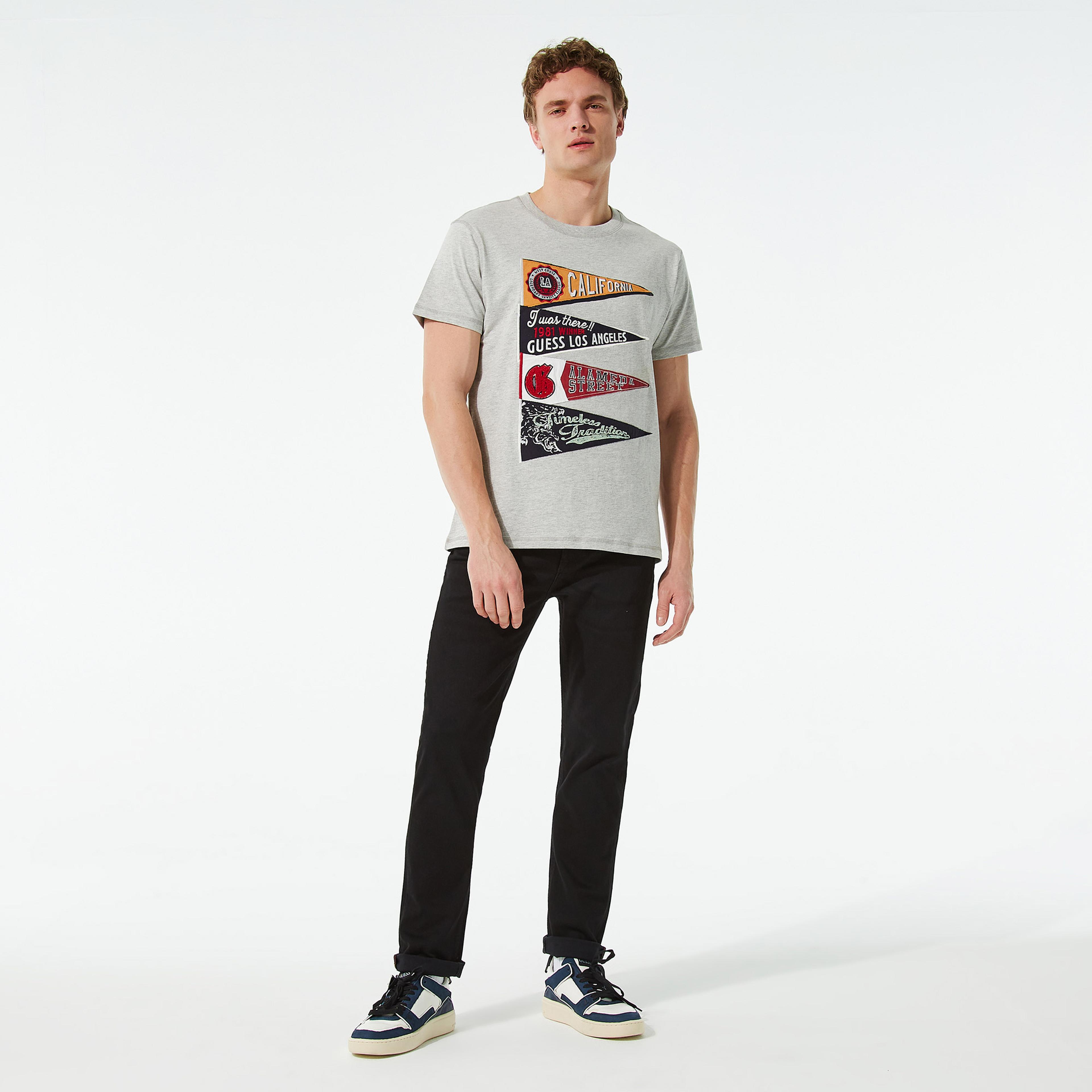 Guess Pennant Erkek Gri T-Shirt