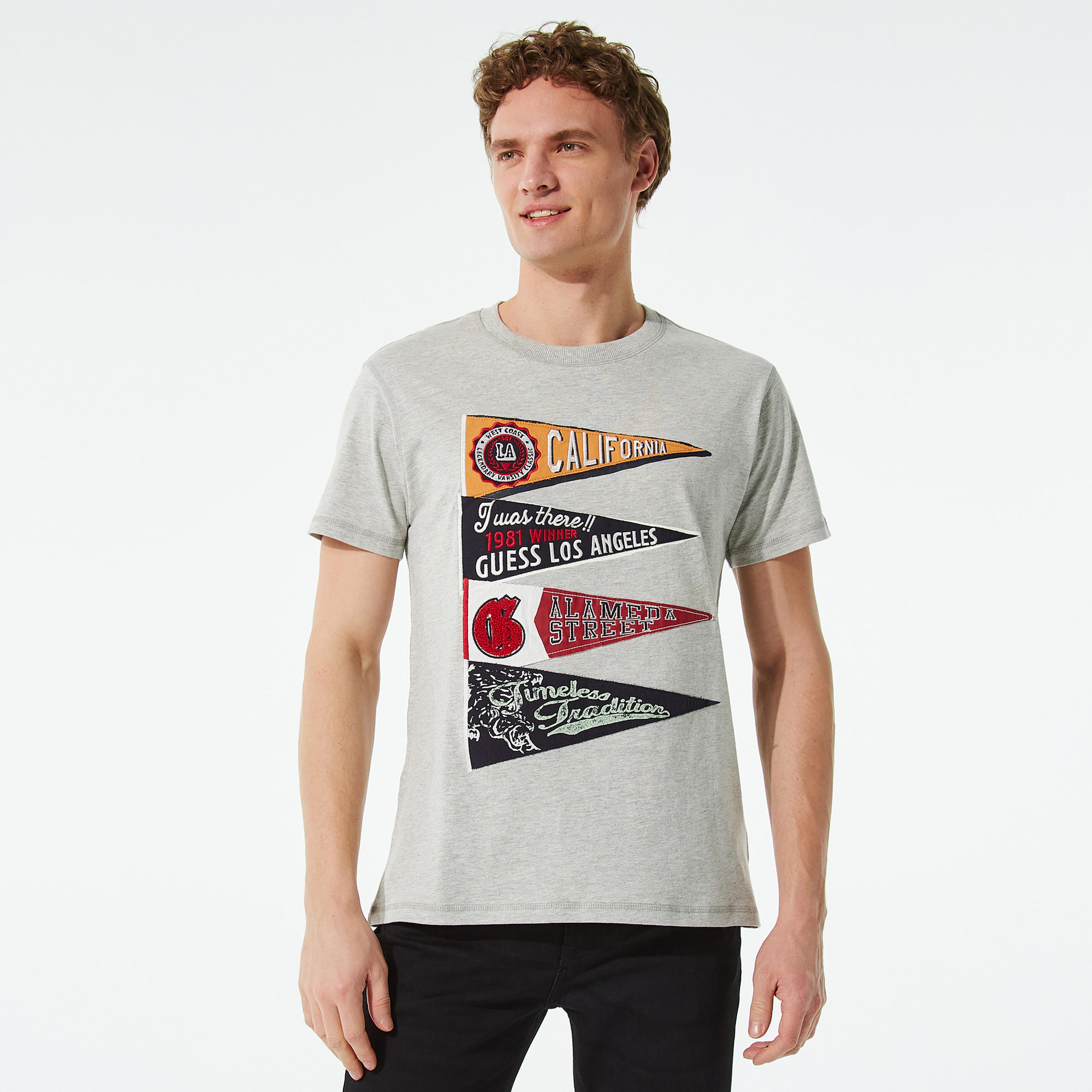 Guess Pennant Erkek Gri T-Shirt