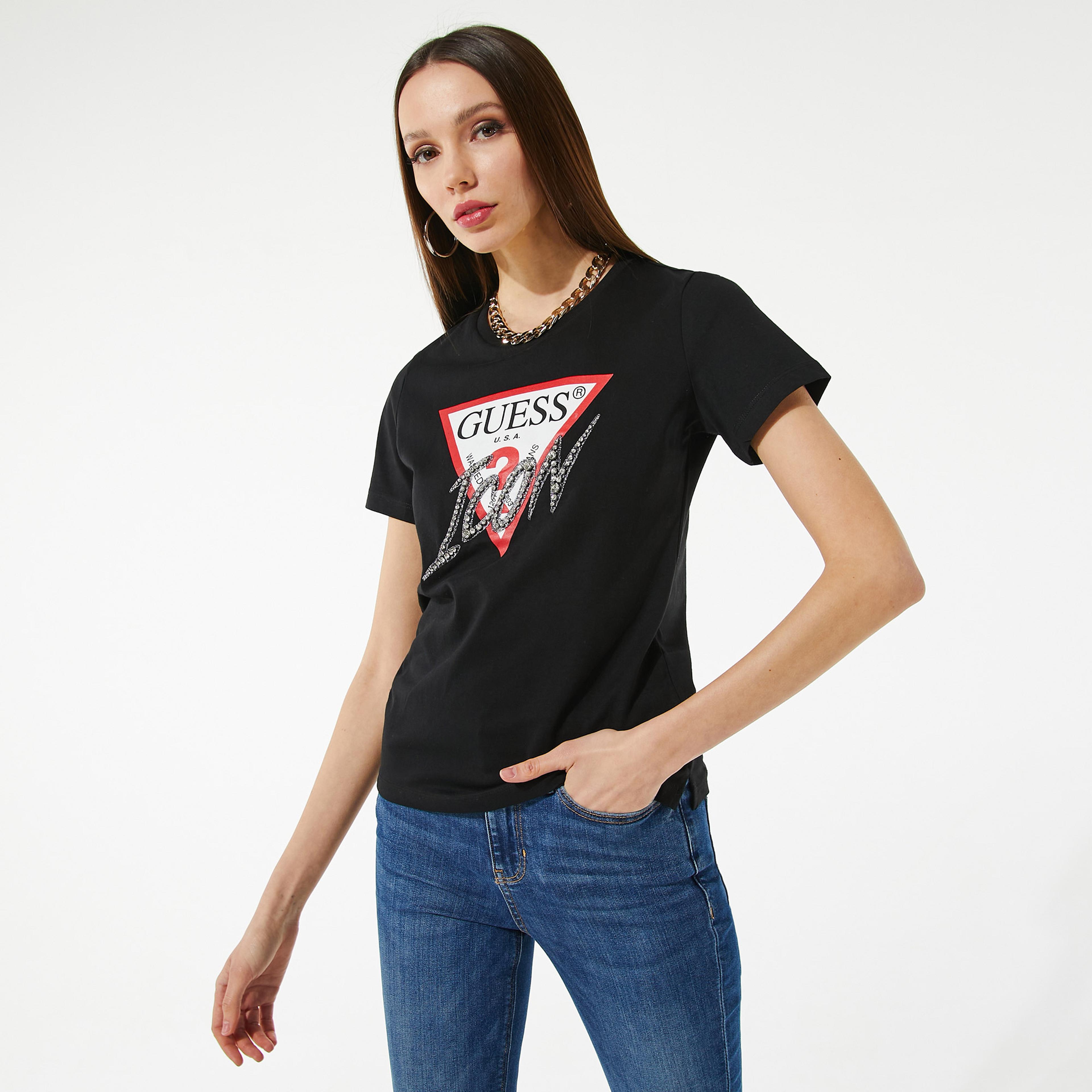 Guess Icon Kadın Siyah T-Shirt