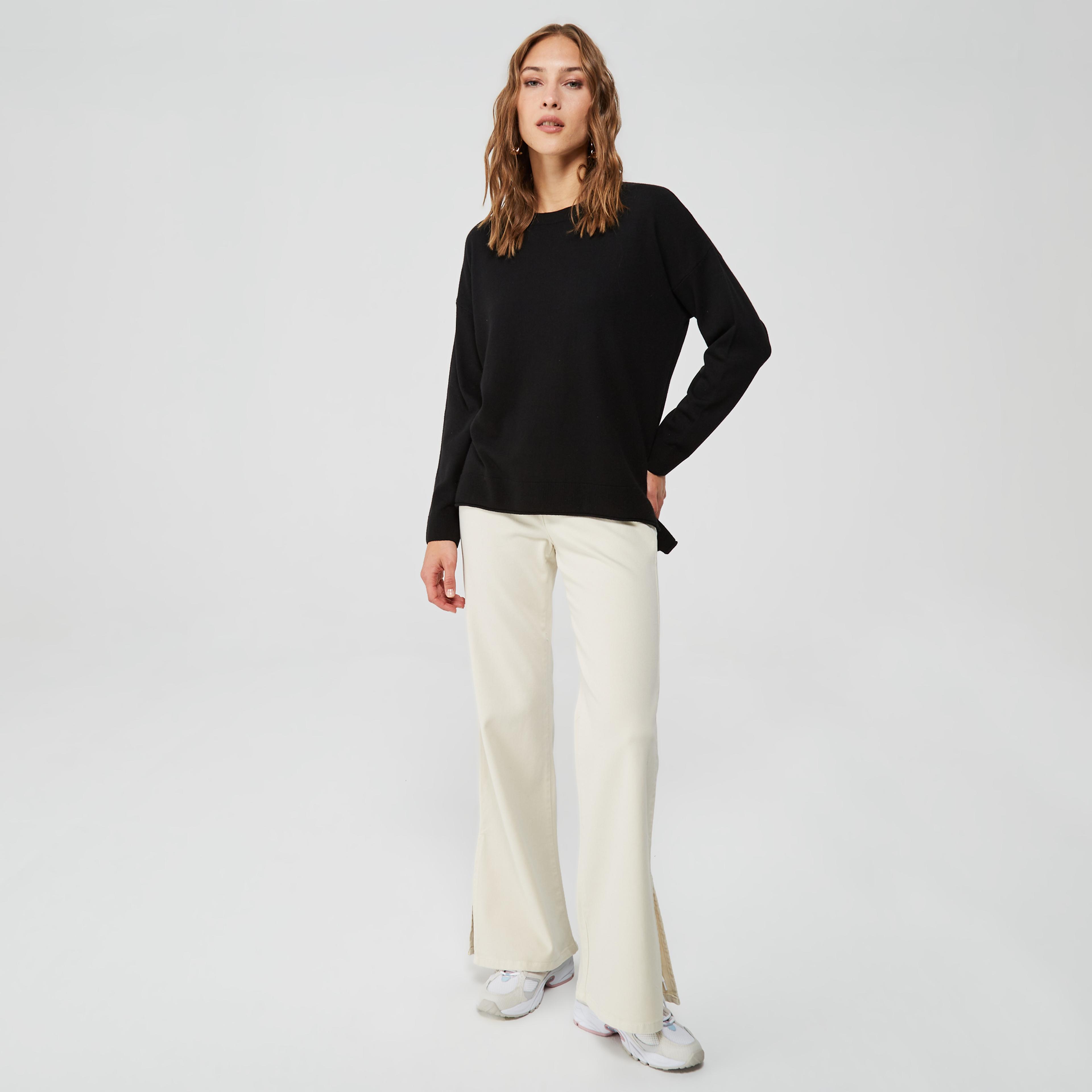 Benetton Kaşmir Karışımlı Boxy Fit Kadın Siyah Kazak