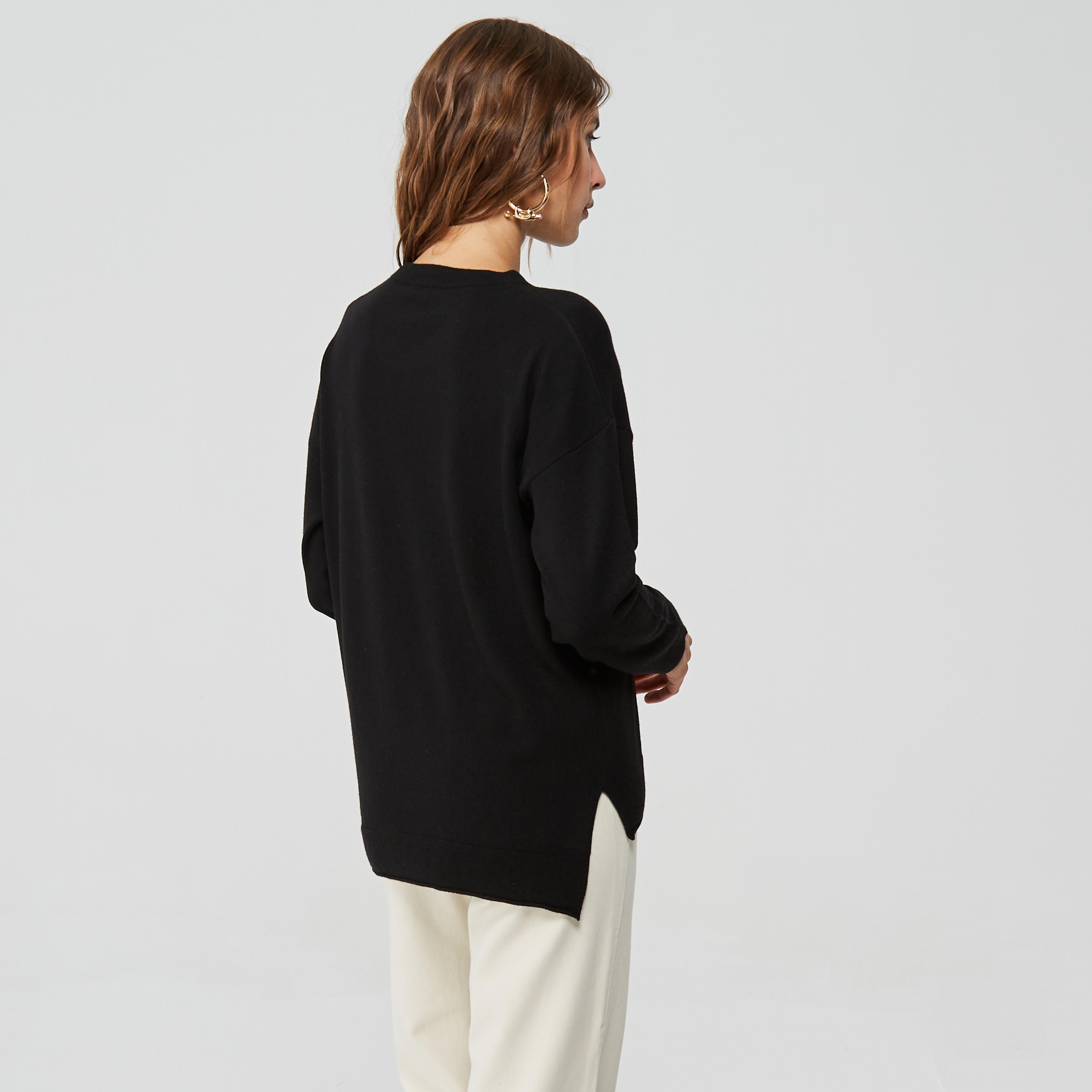 Benetton Kaşmir Karışımlı Boxy Fit Kadın Siyah Kazak