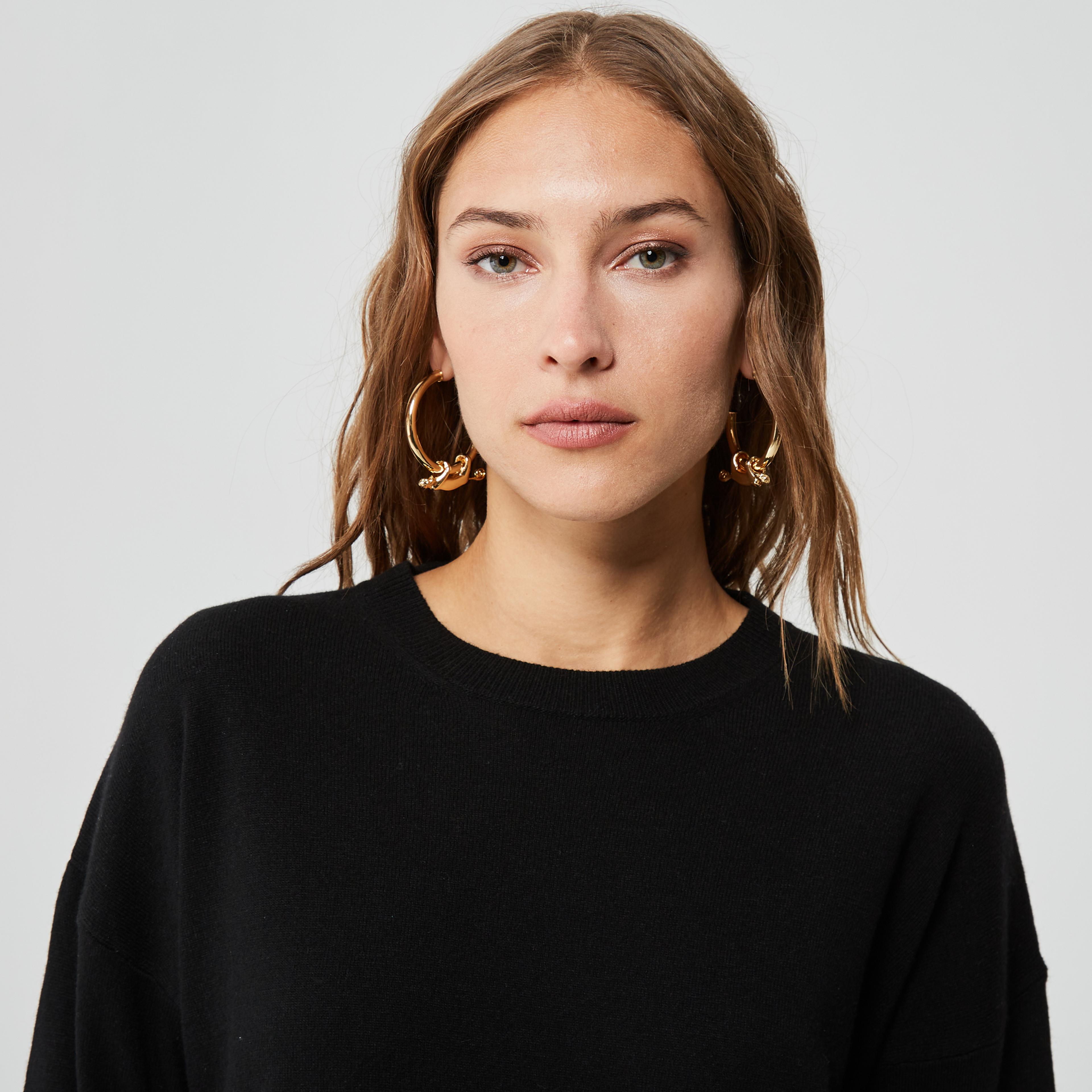 Benetton Kaşmir Karışımlı Boxy Fit Kadın Siyah Kazak