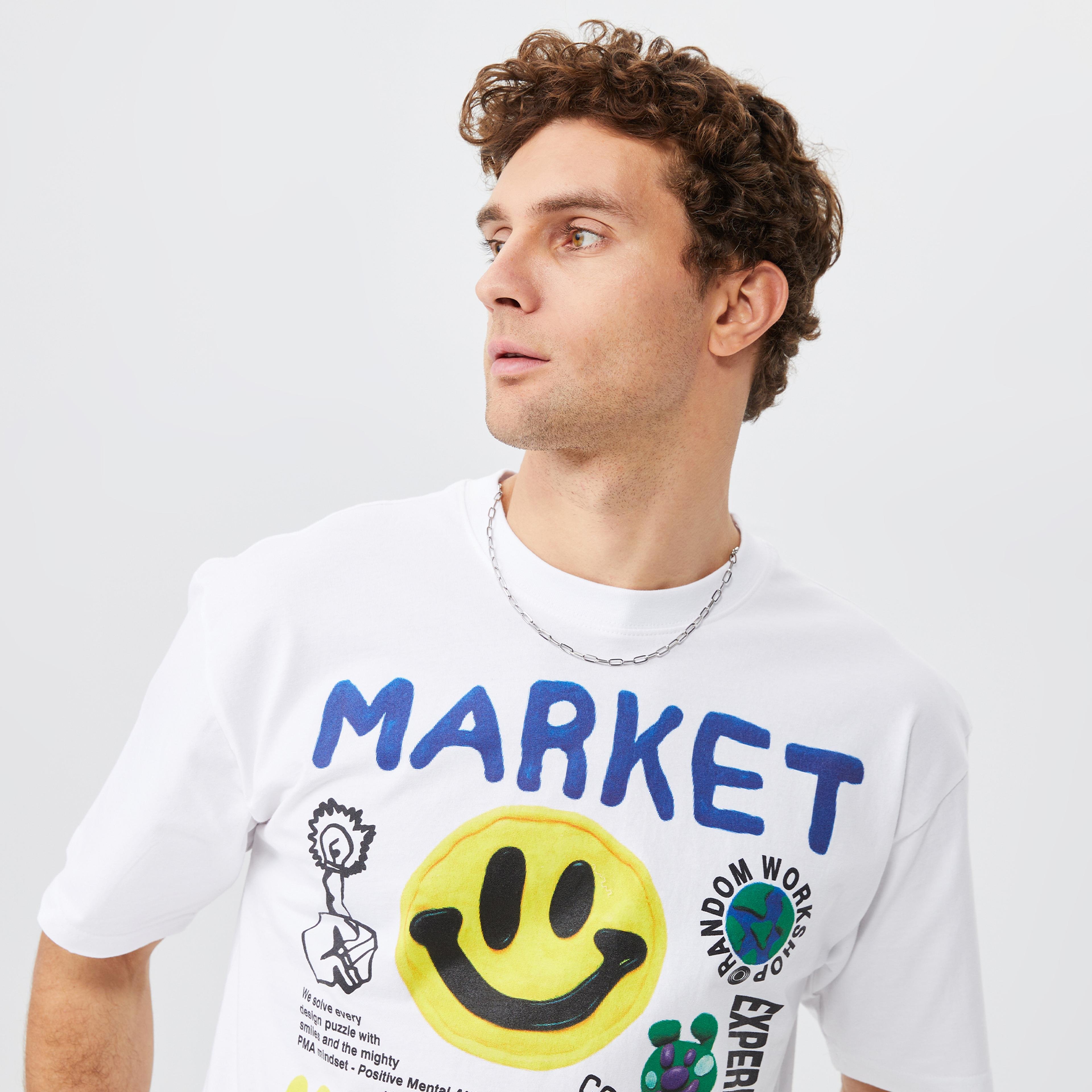 Market Smiley Collage Erkek Beyaz T-Shirt