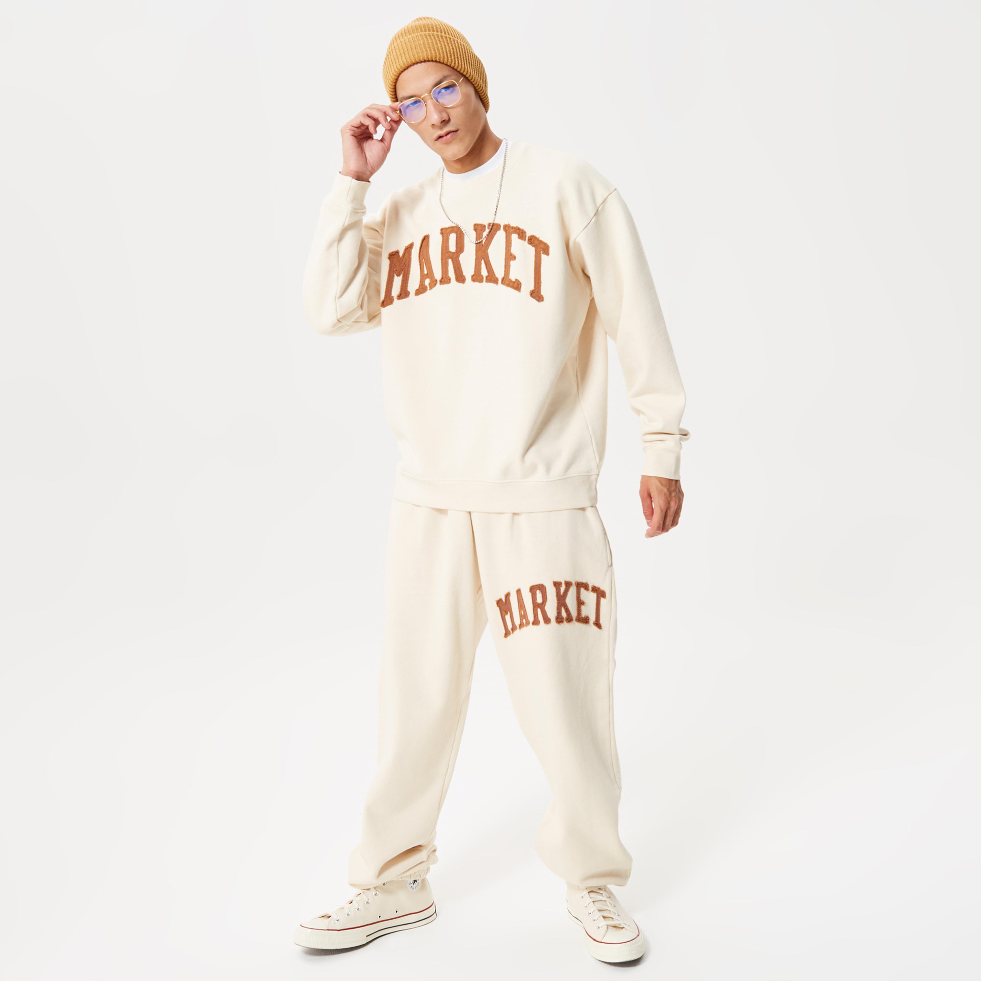 Market Vintage Wash Crewneck Erkek Bej Sweatshirt