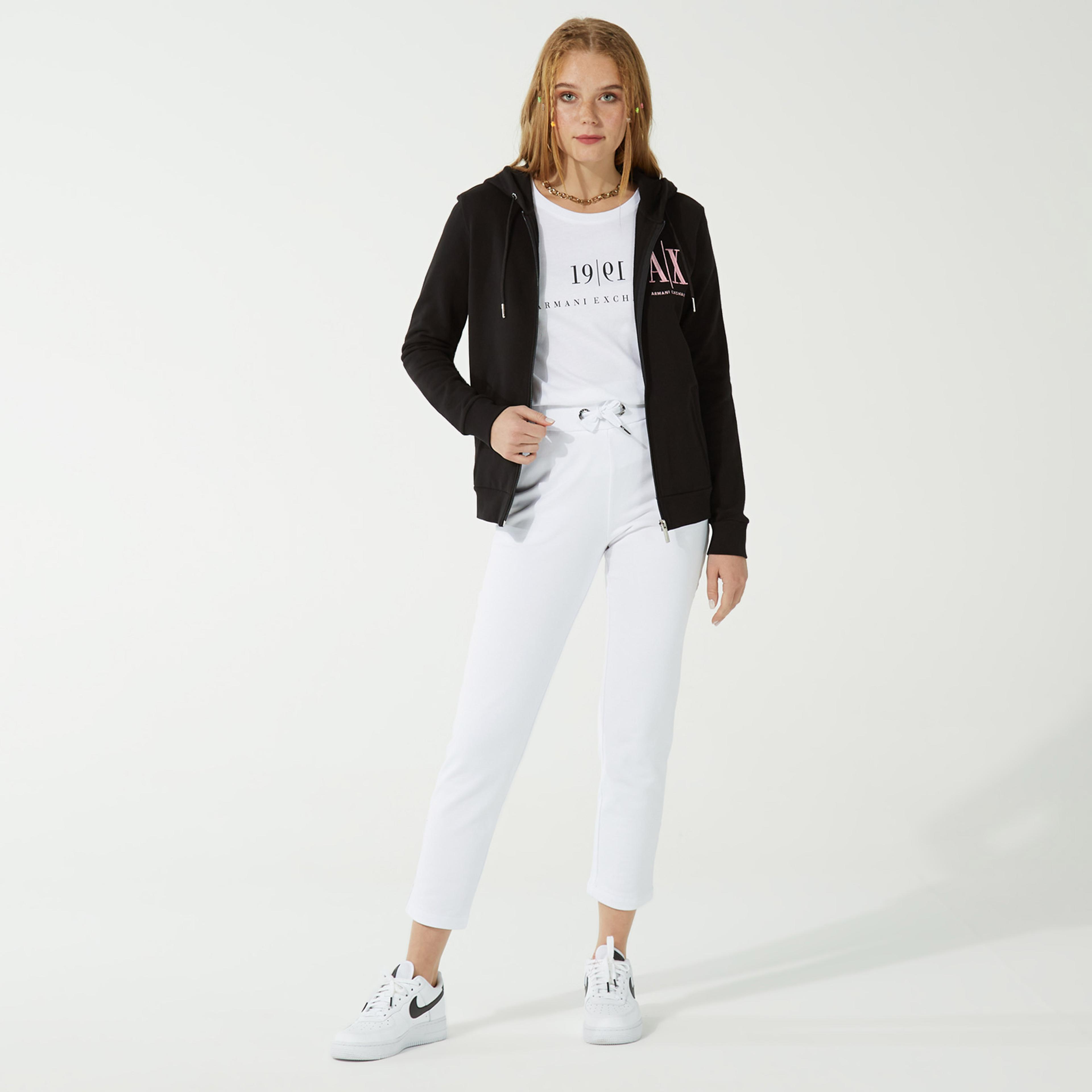 Armani Exchange Baskılı Kadın Siyah Fermuarlı Sweatshirt