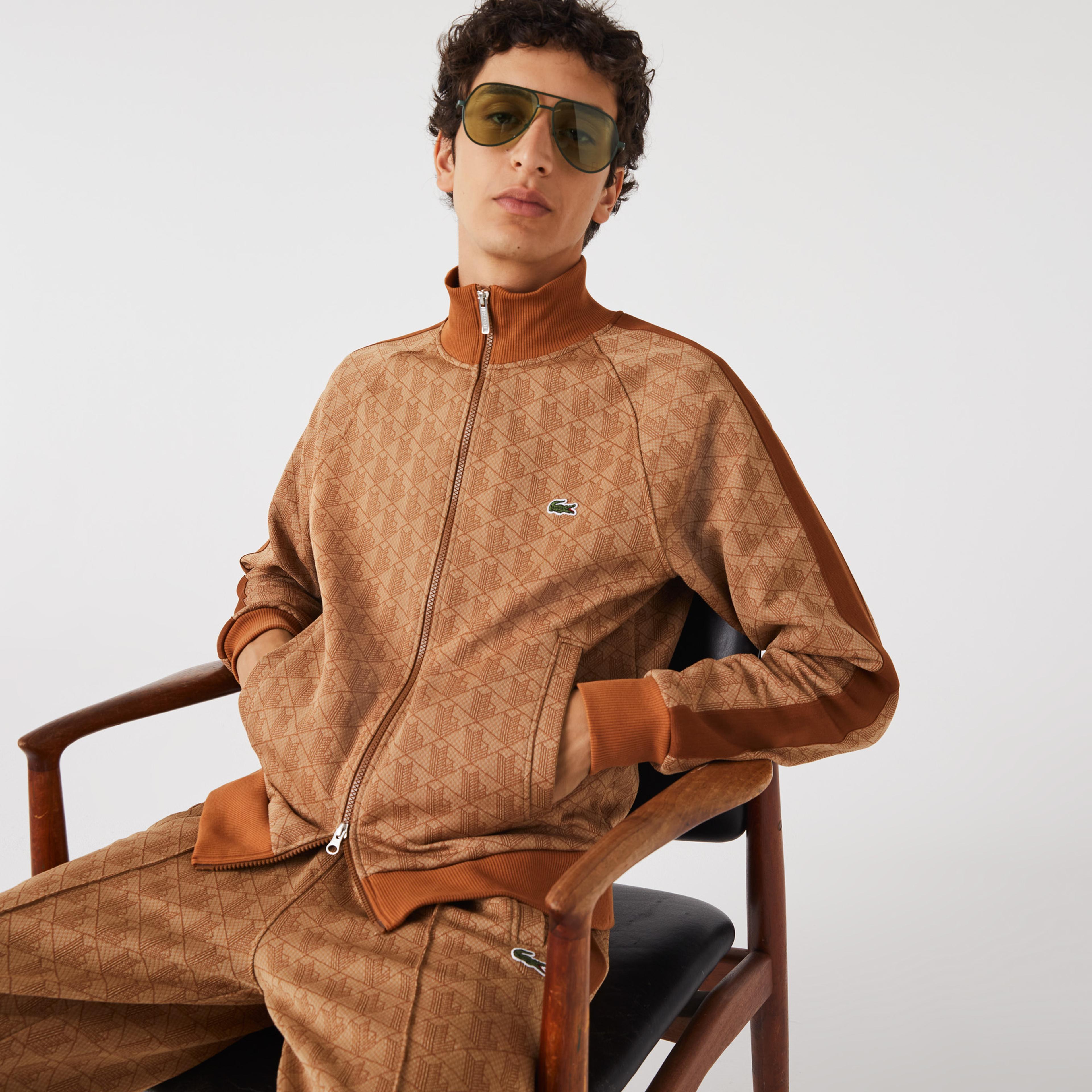 Lacoste Erkek Regular Fit Fermuarlı Monogram Kahverengi Sweatshirt