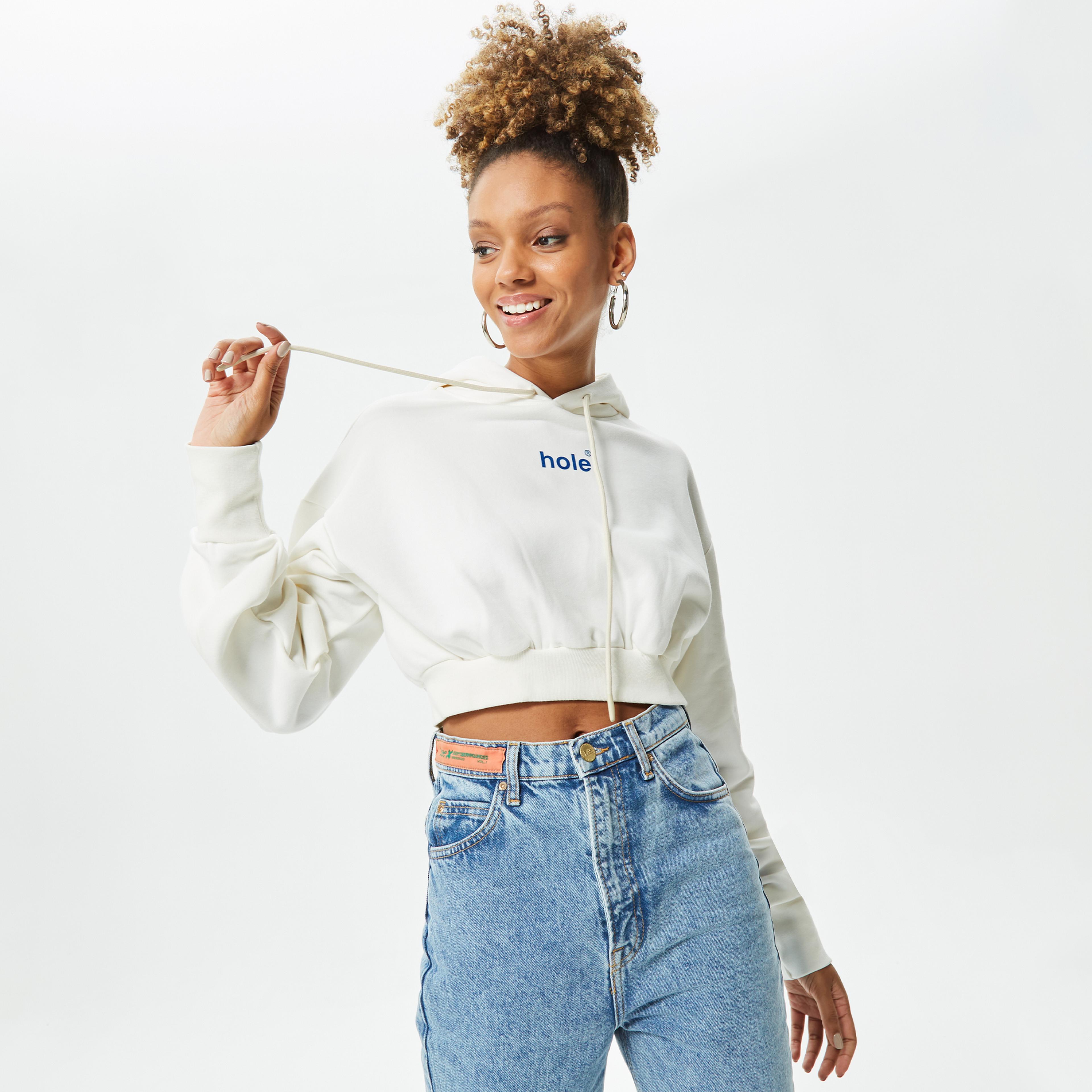 Holeacademıe Crop Hoodıe Kadın Krem Hoodie