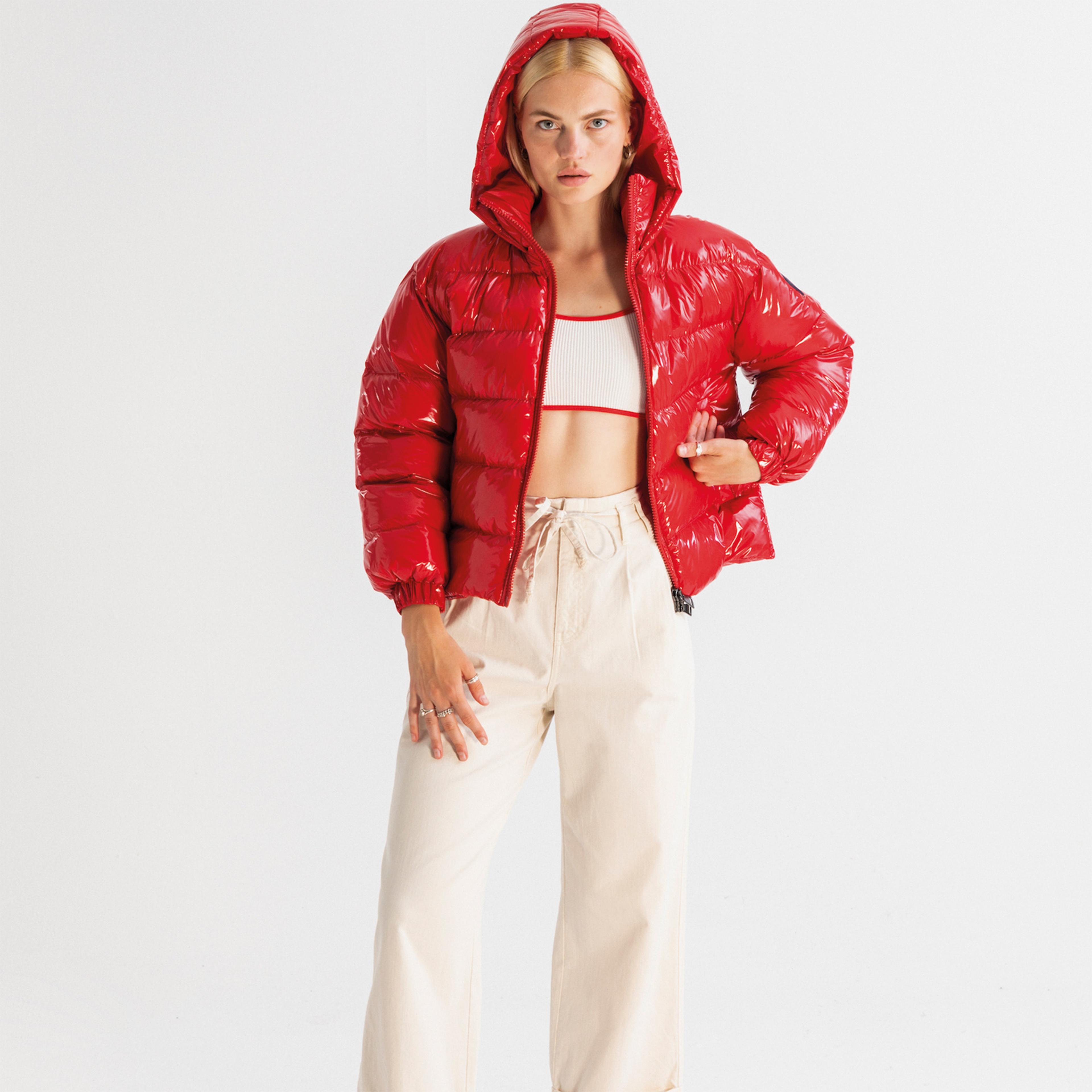 XUMU Downsized Glossy Kadın Kırmızı Puffer Mont
