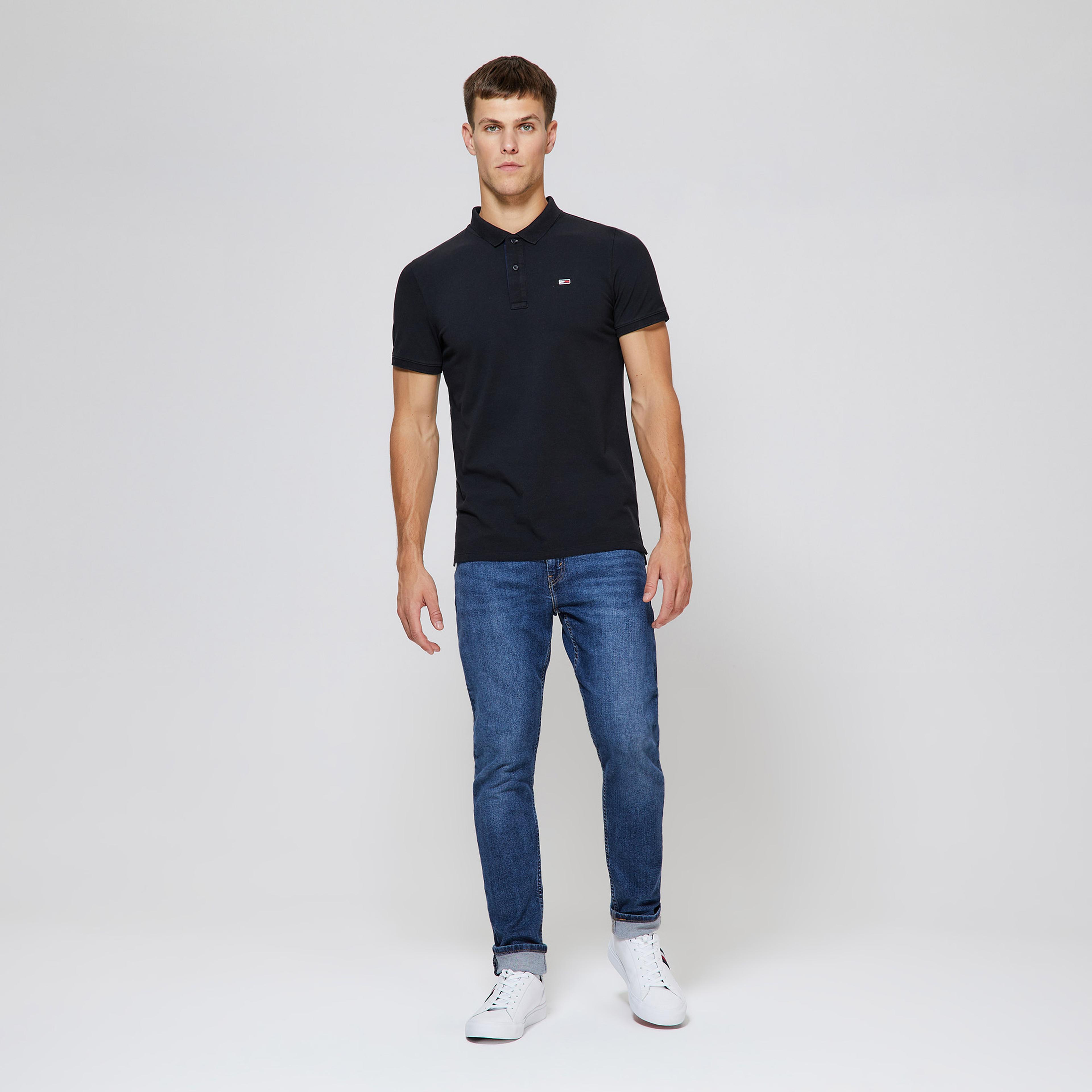 Tommy Jeans Solid Stretch Erkek Siyah Polo