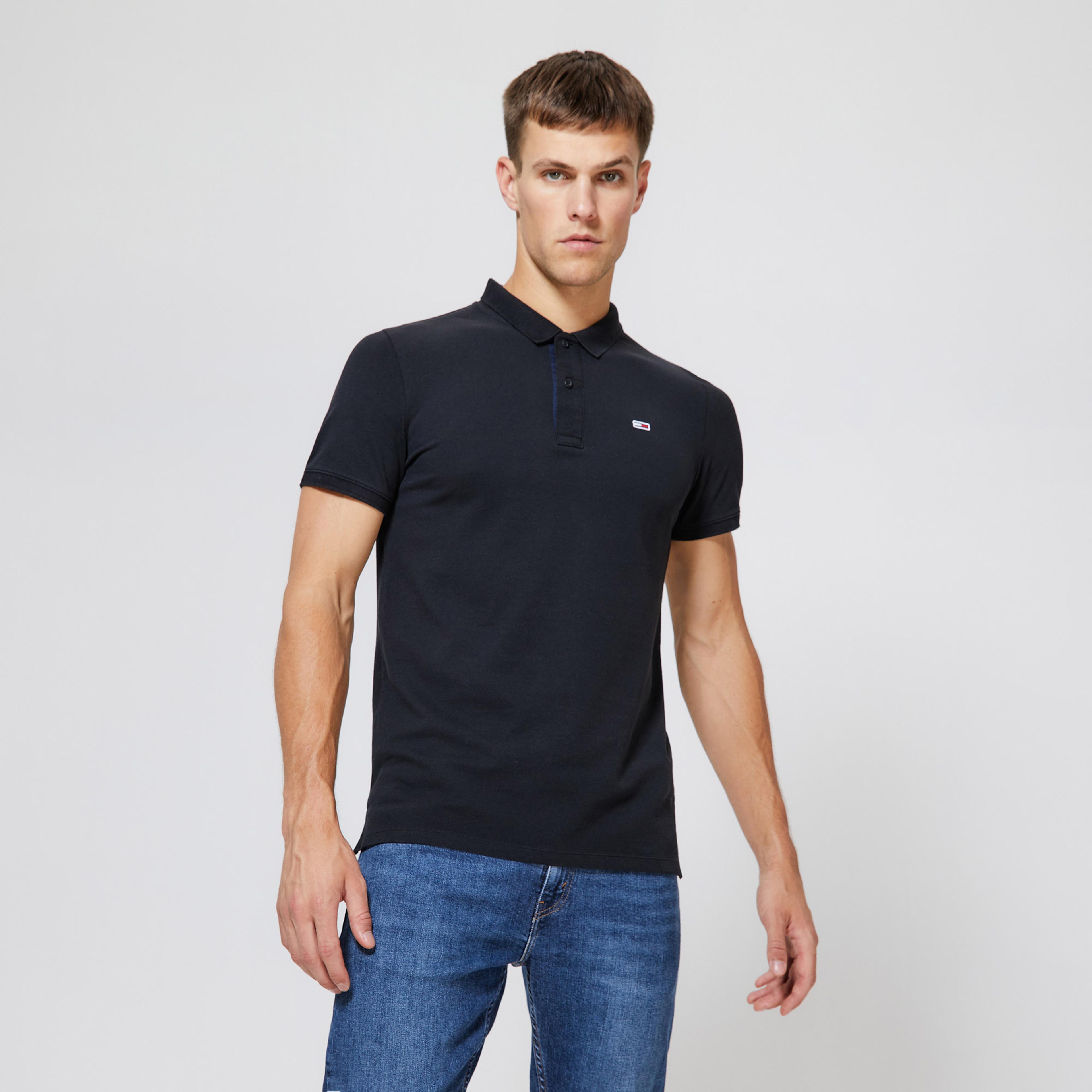 Tommy Jeans Solid Stretch Erkek Siyah Polo