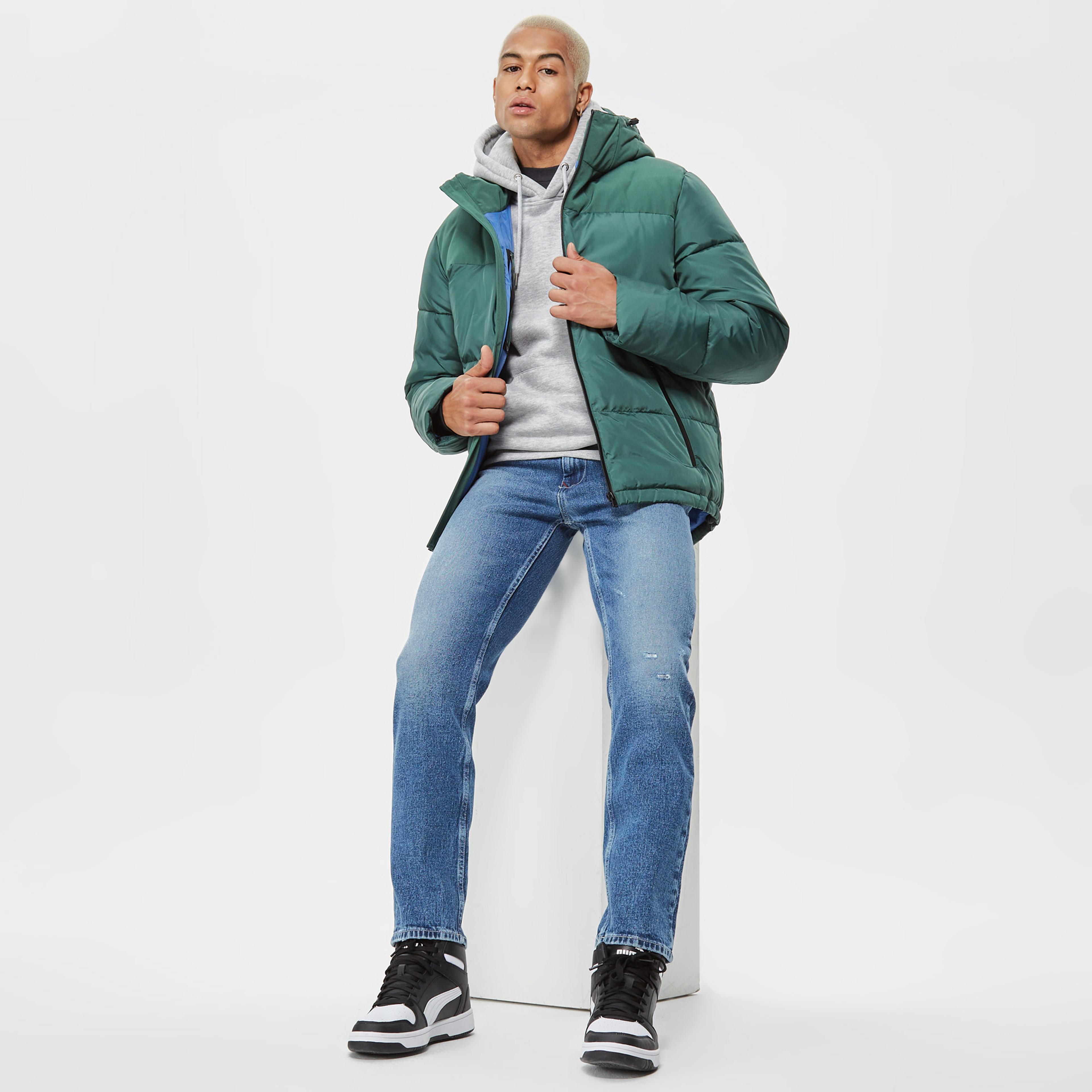 Benetton Kapşonsuz Puffer Erkek Yeşil Mont