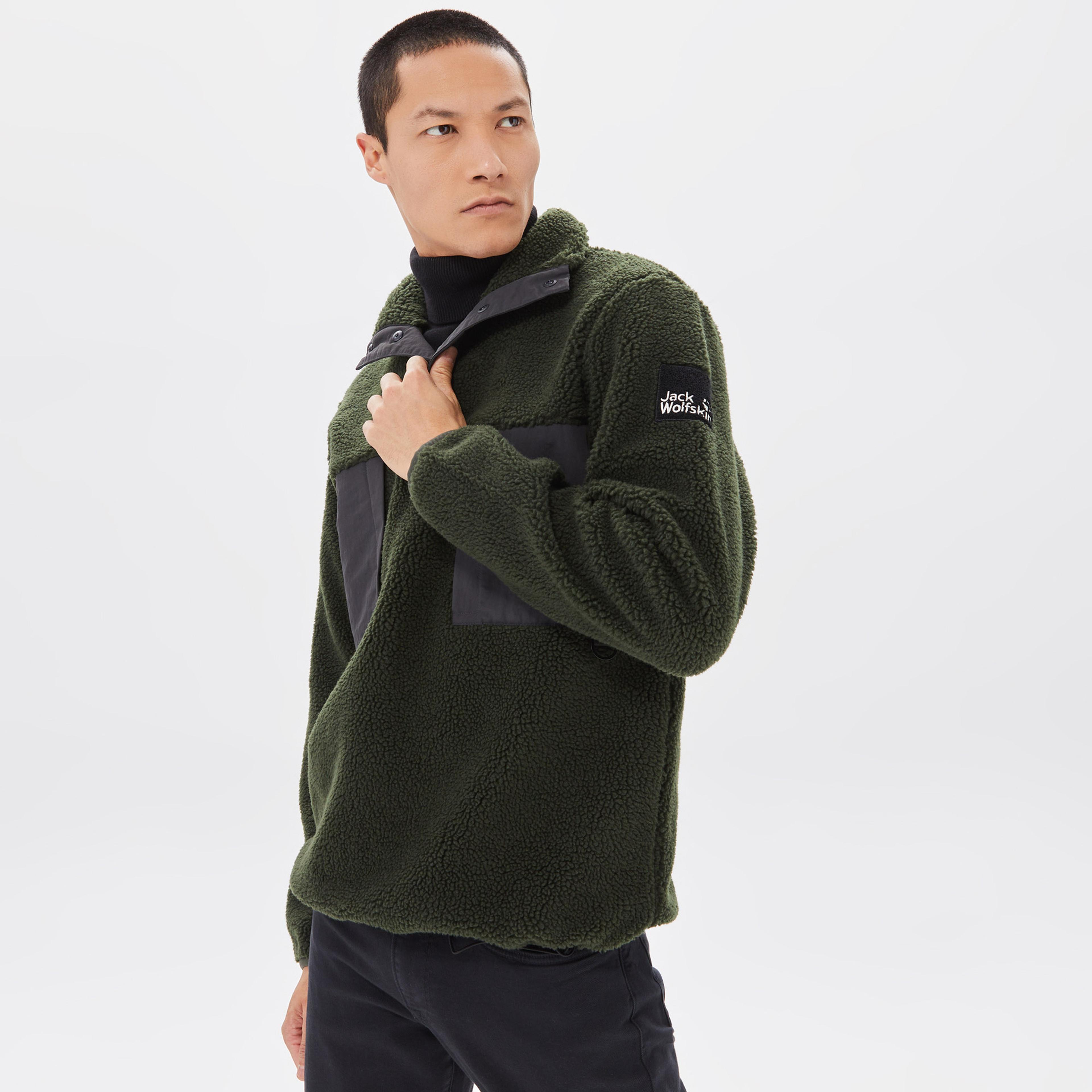 Jack Wolfskin Pank Snap Erkek Yeşil Sweatshirt