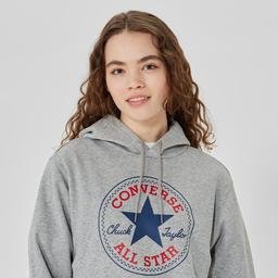 Converse Standard Fit Center Front Large Chuck Patch Core Unisex Gri Hoodie Sweatshirt