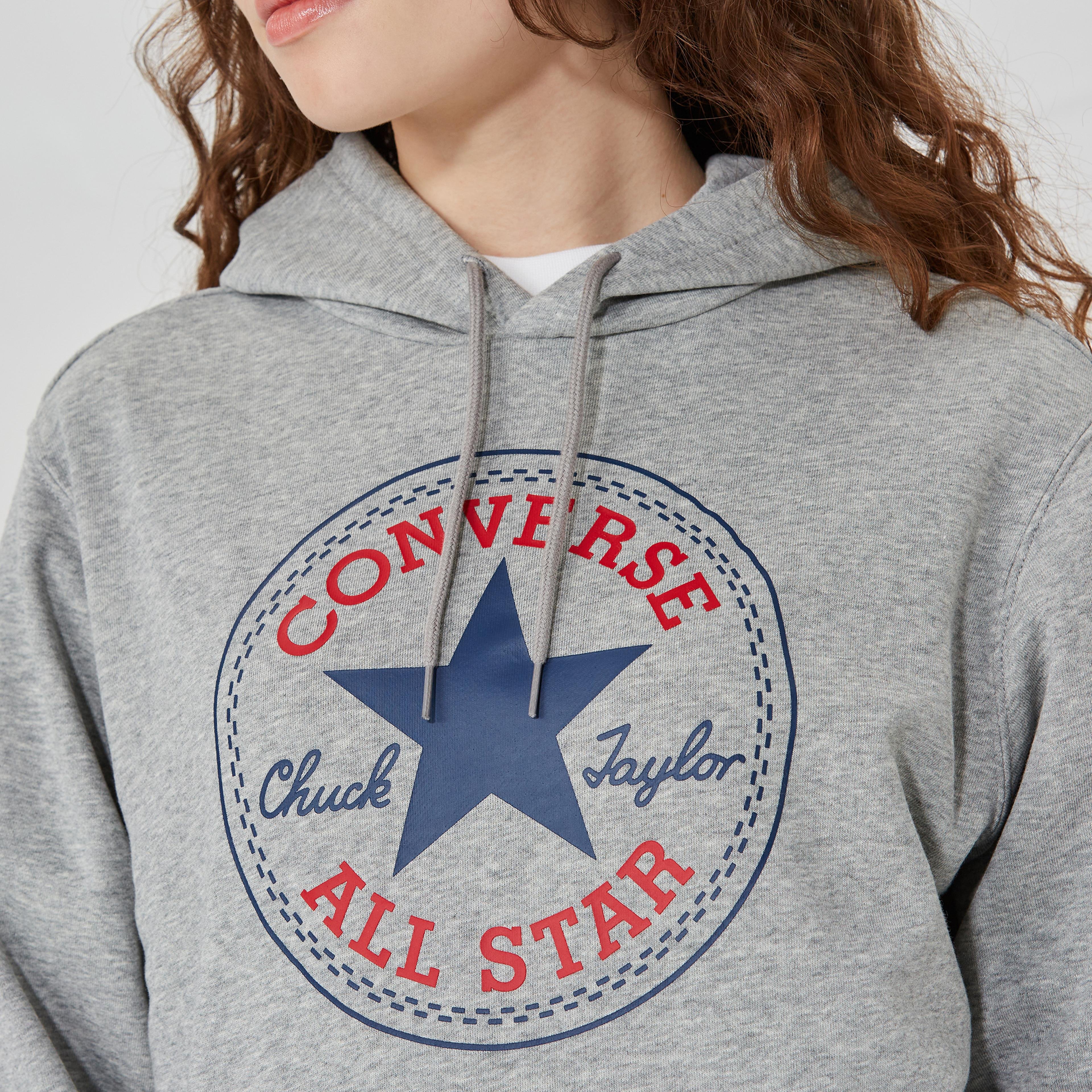 Converse Standard Fit Center Front Large Chuck Patch Core Unisex Gri Hoodie Sweatshirt